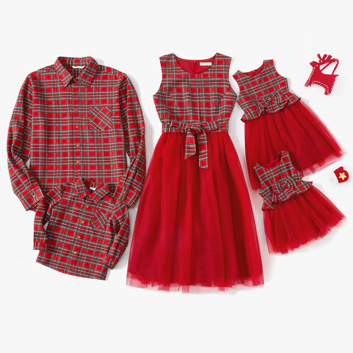 Christmas Family Matching Red Plaid Spliced Mesh Tank Dresses and Long-sleeve Shirts Sets
Christmas Family Matching Red Plaid Spliced Mesh Tank Dresses and Long-sleeve Shirts Sets