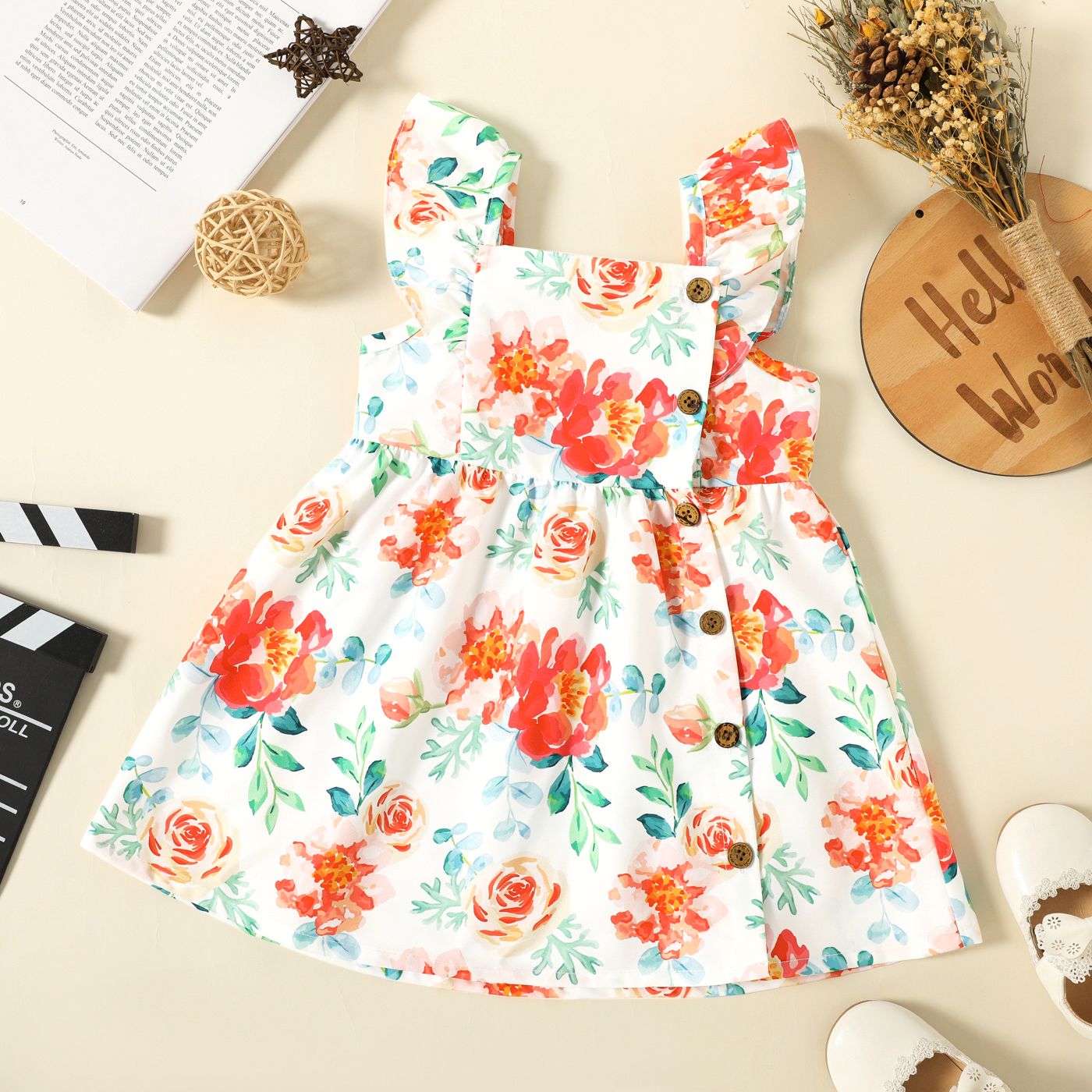 Baby Girl 100% Cotton Solid or Allover Floral Print Flutter-sleeve Button Front Dress
Baby Girl 100% Cotton Solid or Allover Floral Print Flutter-sleeve Button Front Dress