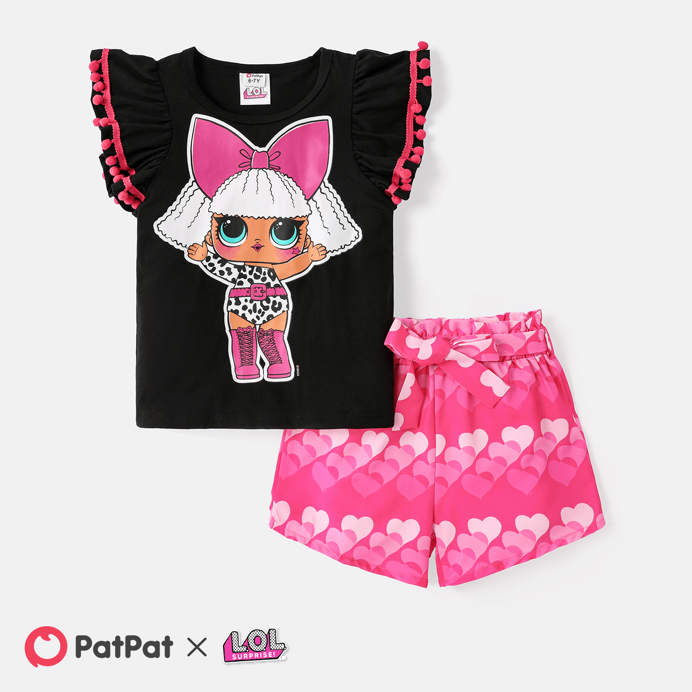 L.O.L. SURPRISE! Kid Girl 2pcs Mother's Day Pompom Design Cotton Flutter-sleeve Tee and Heart Print Belted Shorts Set
L.O.L. SURPRISE! Kid Girl 2pcs Mother's Day Pompom Design Cotton Flutter-sleeve Tee and Heart Print Belted Shorts Set