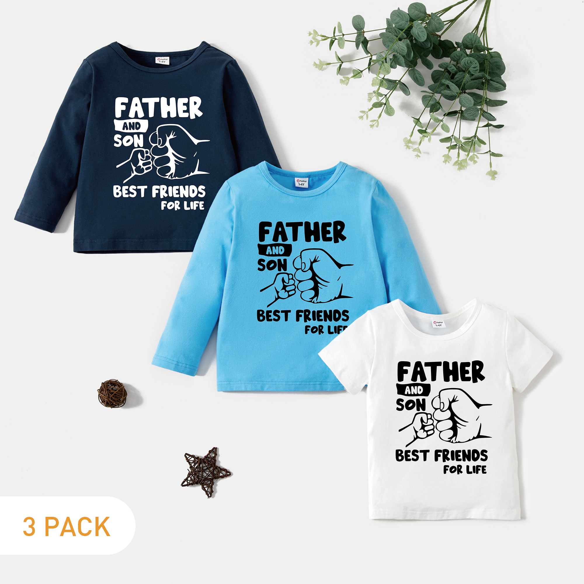 3-pack Father's Day Toddler Boy Cotton Letter Gesture Print Long-sleeve and Short-sleeve Top
3-pack Father's Day Toddler Boy Cotton Letter Gesture Print Long-sleeve and Short-sleeve Top