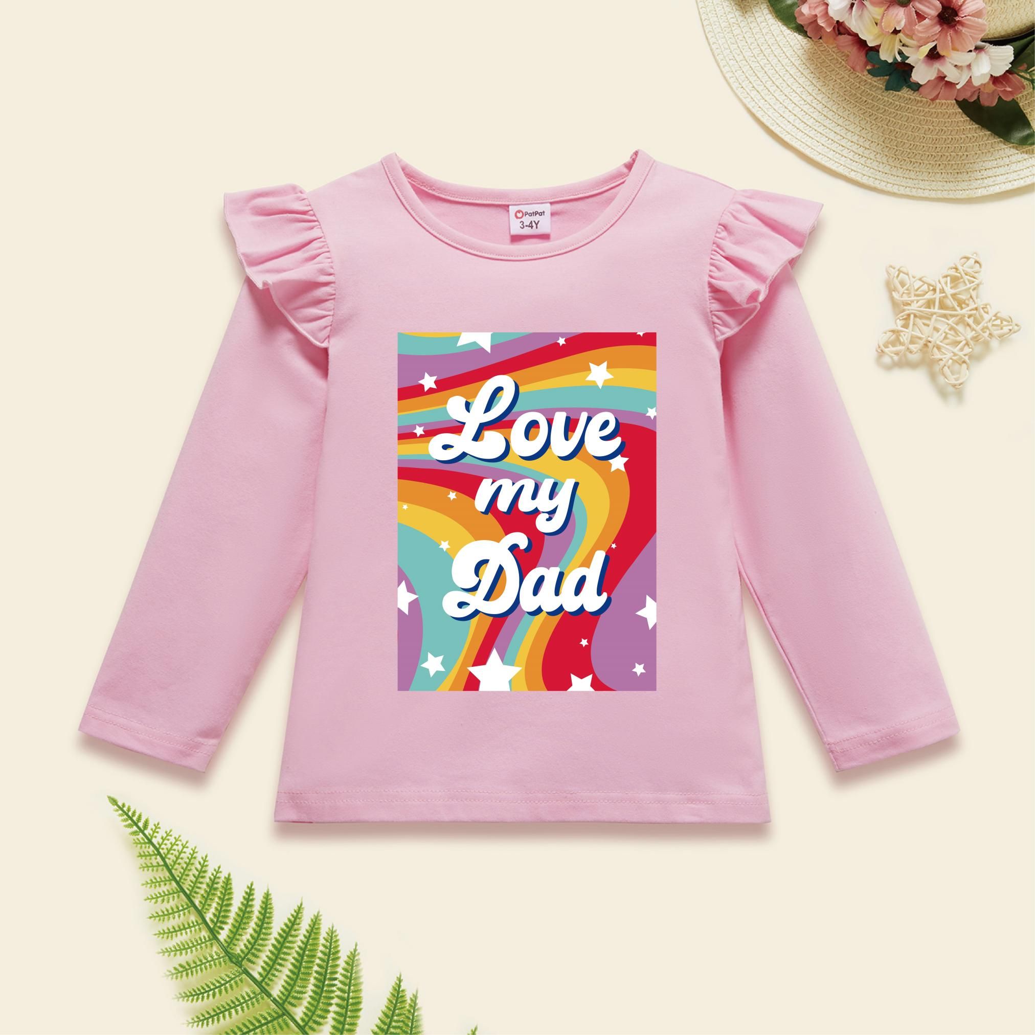 Father's Day Toddler Girl Cotton Letter and Rainbow Print Ruffle Trim Long-sleeve Top
Father's Day Toddler Girl Cotton Letter and Rainbow Print Ruffle Trim Long-sleeve Top