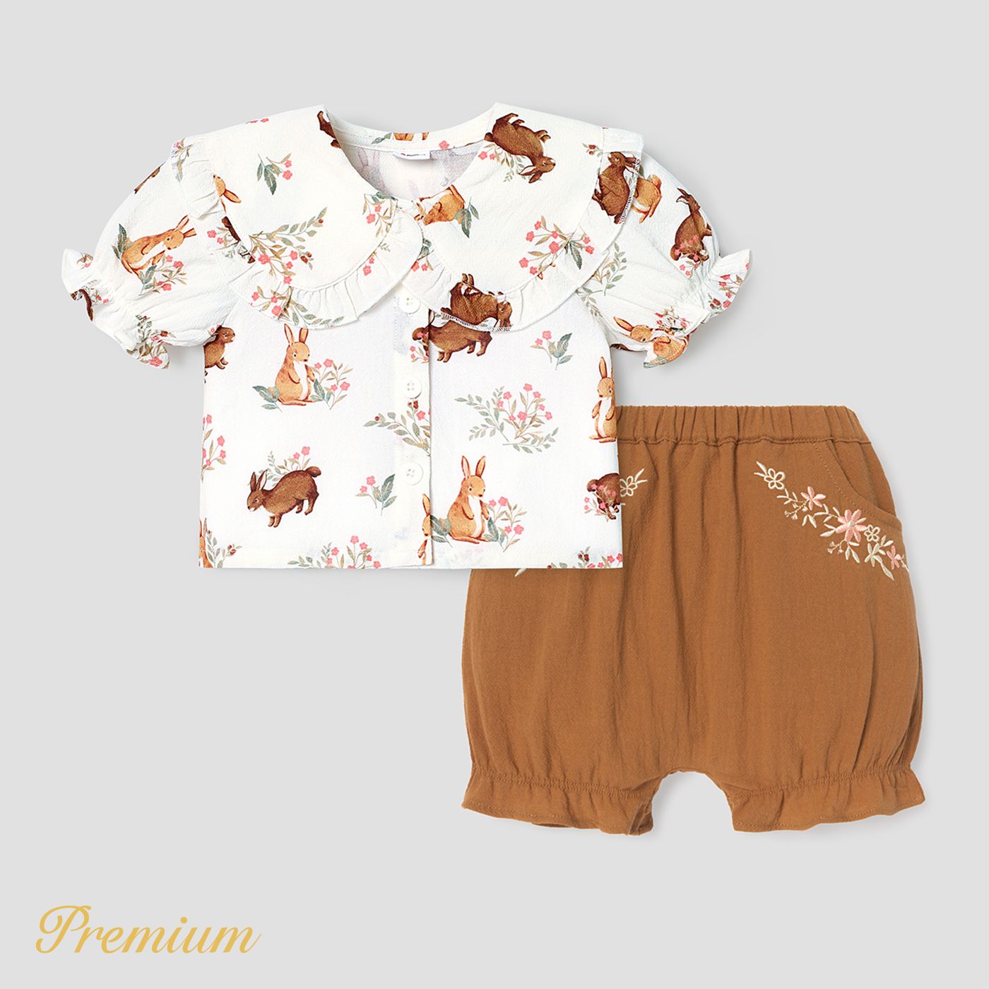 Baby Girl 100% Cotton Allover Animal Print Ruffle Collar Puff-sleeve Top or Solid Shorts
Baby Girl 100% Cotton Allover Animal Print Ruffle Collar Puff-sleeve Top or Solid Shorts