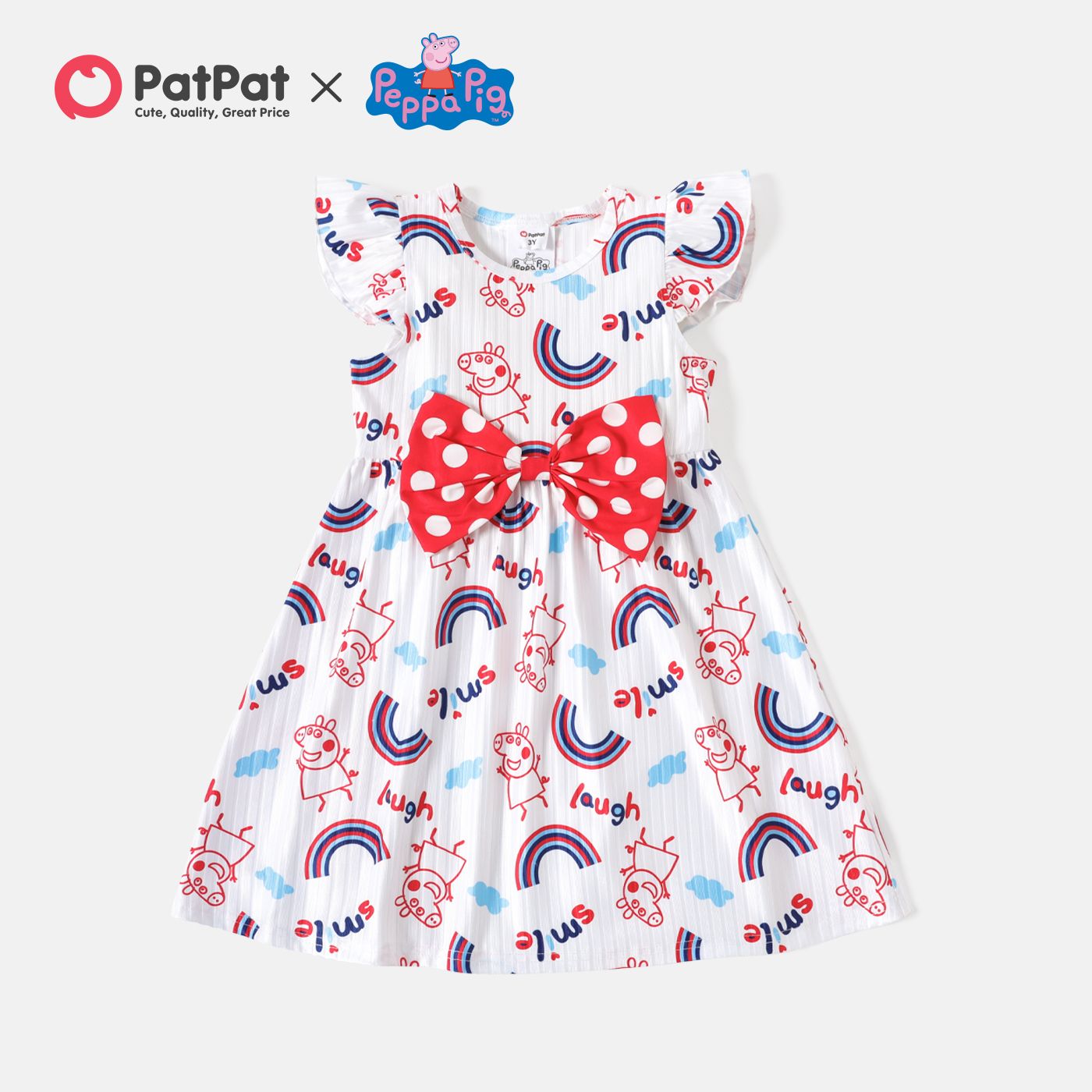 

Peppa Pig 2pcs Toddler Girl Polka Dots Tee & Shorts Set/ Rainbow Print Bowknot Design Flutter-sleeve Dress