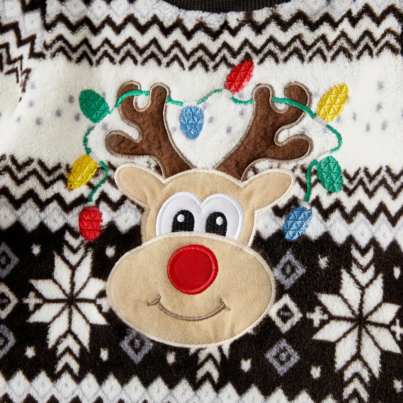 

Christmas Family Matching Reindeer Embroidered Allover Pattern Long-sleeve Fuzzy Flannel Tops
