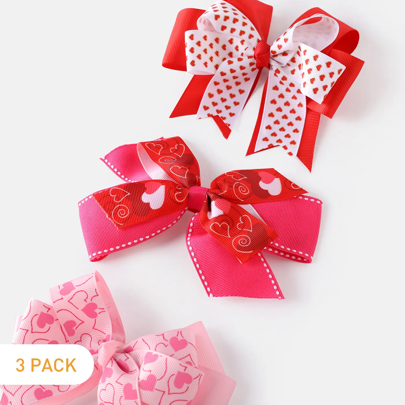 

3-pack Heart Print Bow Decor Hair Clips for Girls (Random Printing Position)
