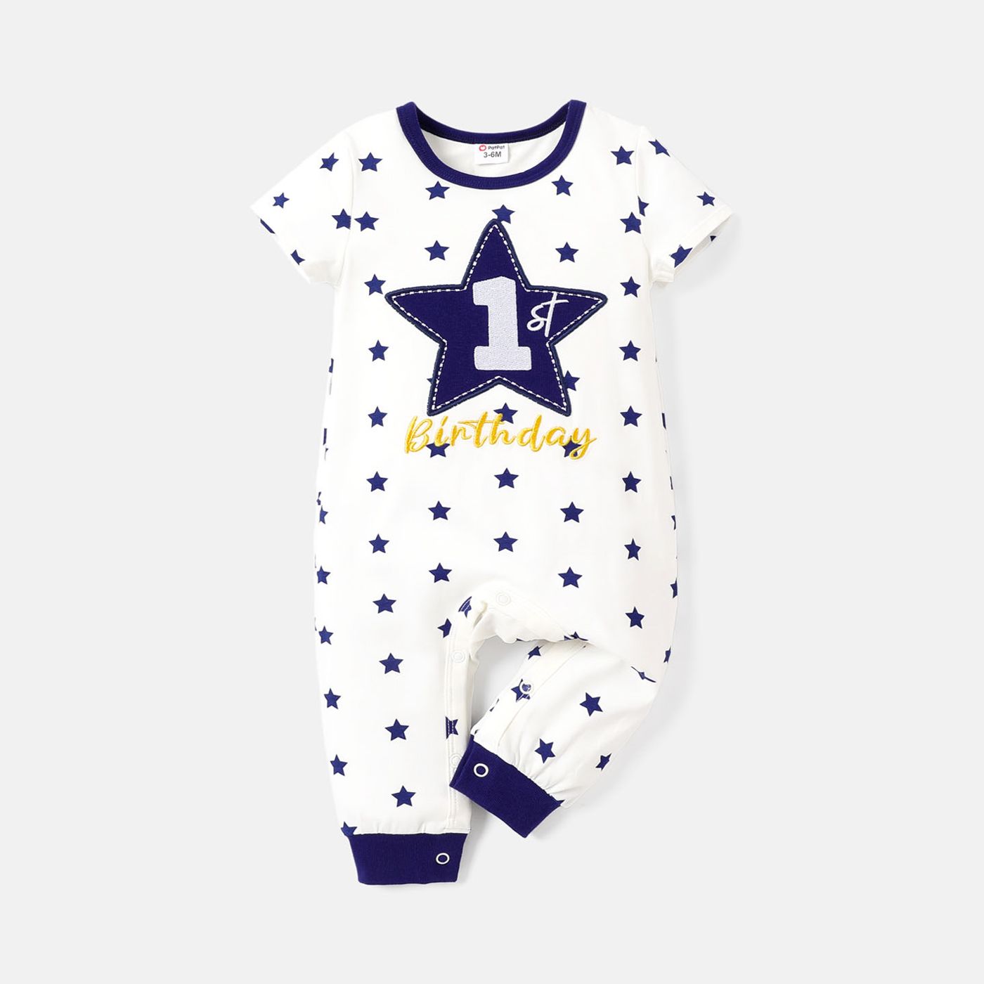 Baby Boy 95% Cotton Short-sleeve Letter Embroidered Allover Star Print Jumpsuit
Baby Boy 95% Cotton Short-sleeve Letter Embroidered Allover Star Print Jumpsuit