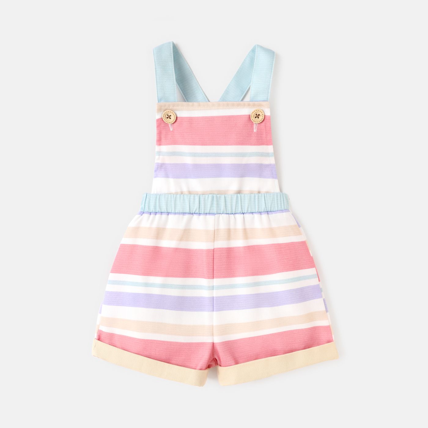 

Baby Girl Cotton Rabbit Embroidered Flutter-sleeve Tee or Colorful Striped Overalls Shorts