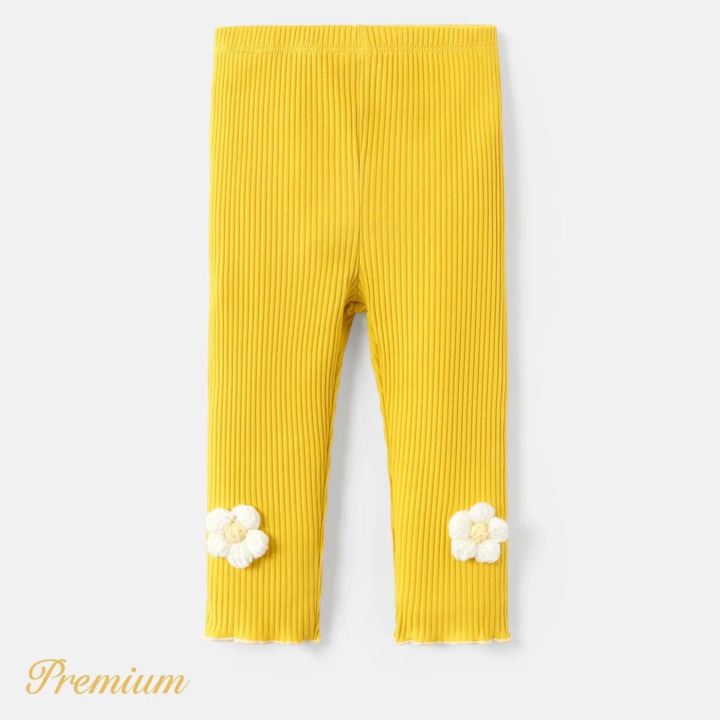 

Baby Girl Knit Flower Detail Solid Cotton Ribbed Leggings