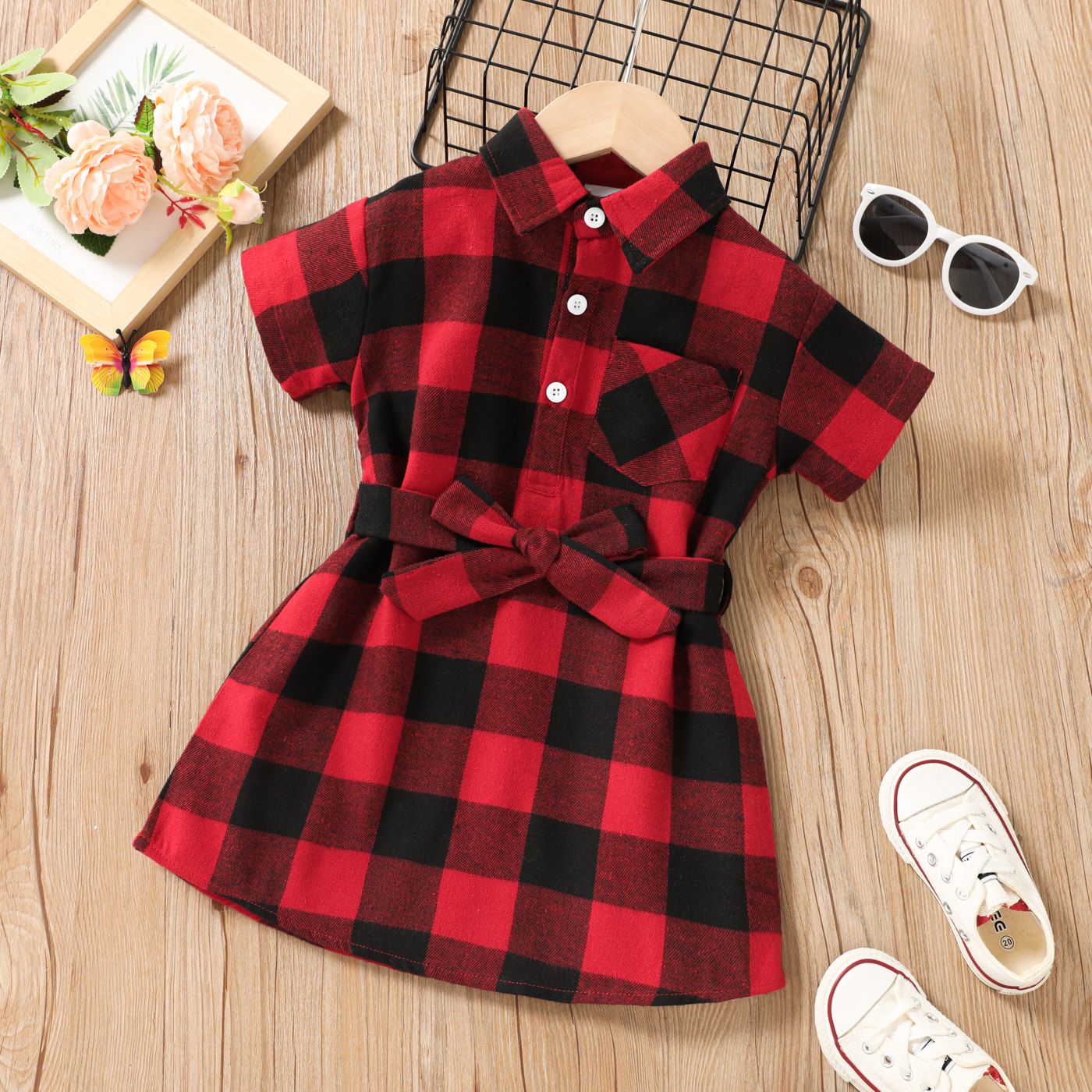 Toddler Girl Plaid Belted Shirt Dress