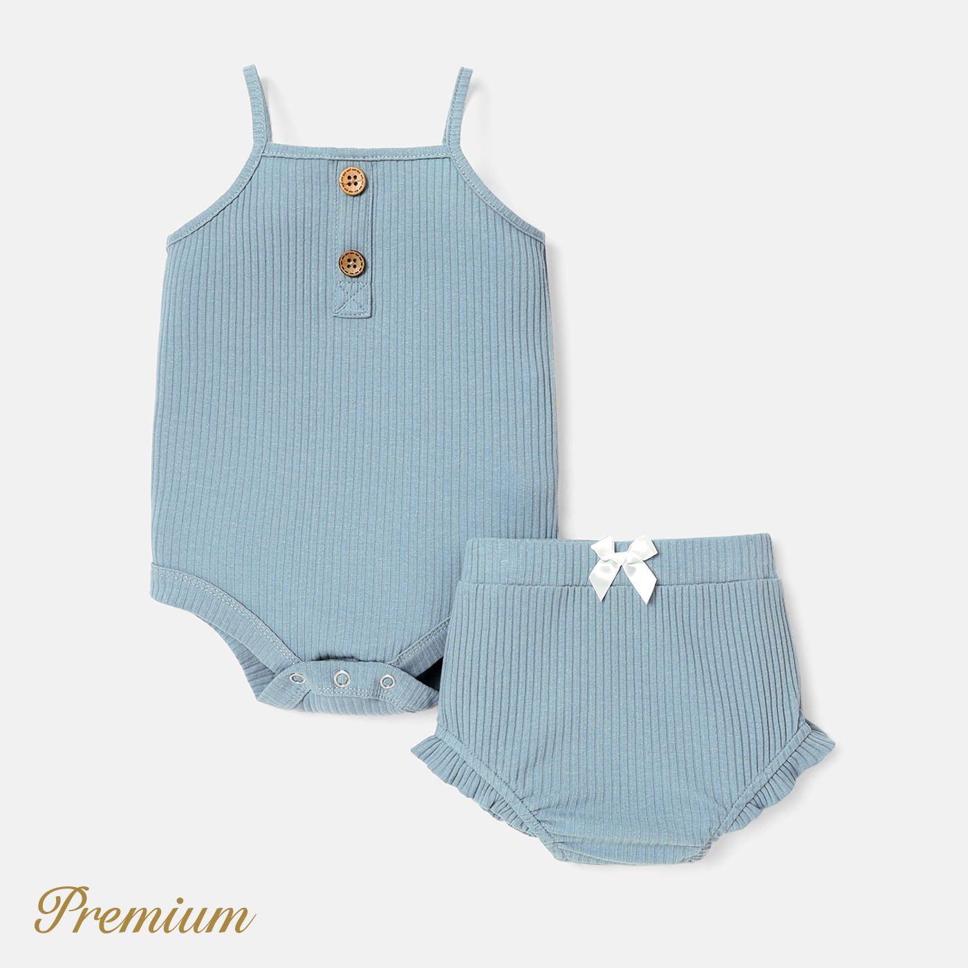 

2pcs Baby Girl Solid Cotton Ribbed Cami Romper & Shorts Set