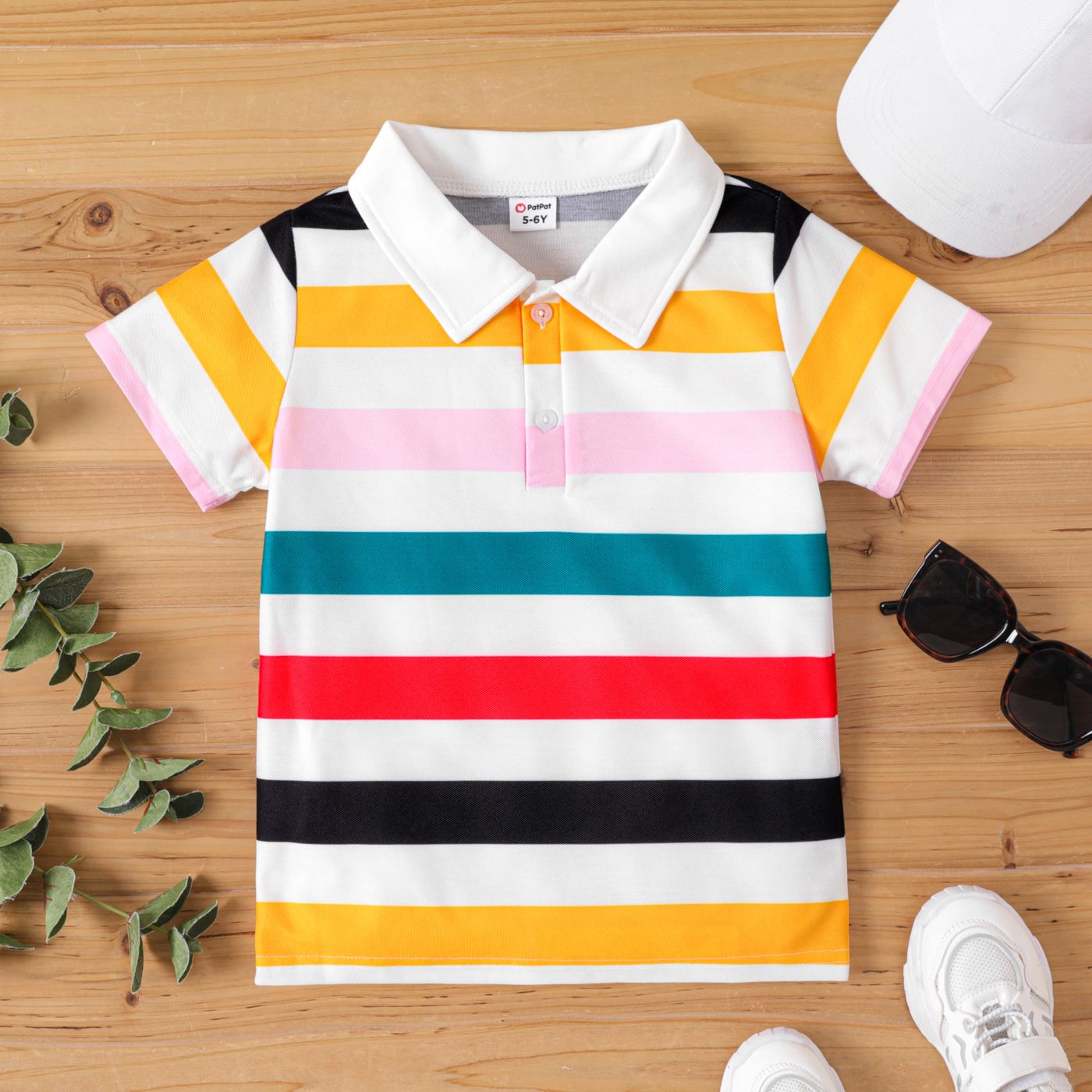 Kid Boy Colorful Stripe Short-sleeve Polo Neck Tee 
Kid Boy Colorful Stripe Short-sleeve Polo Neck Tee