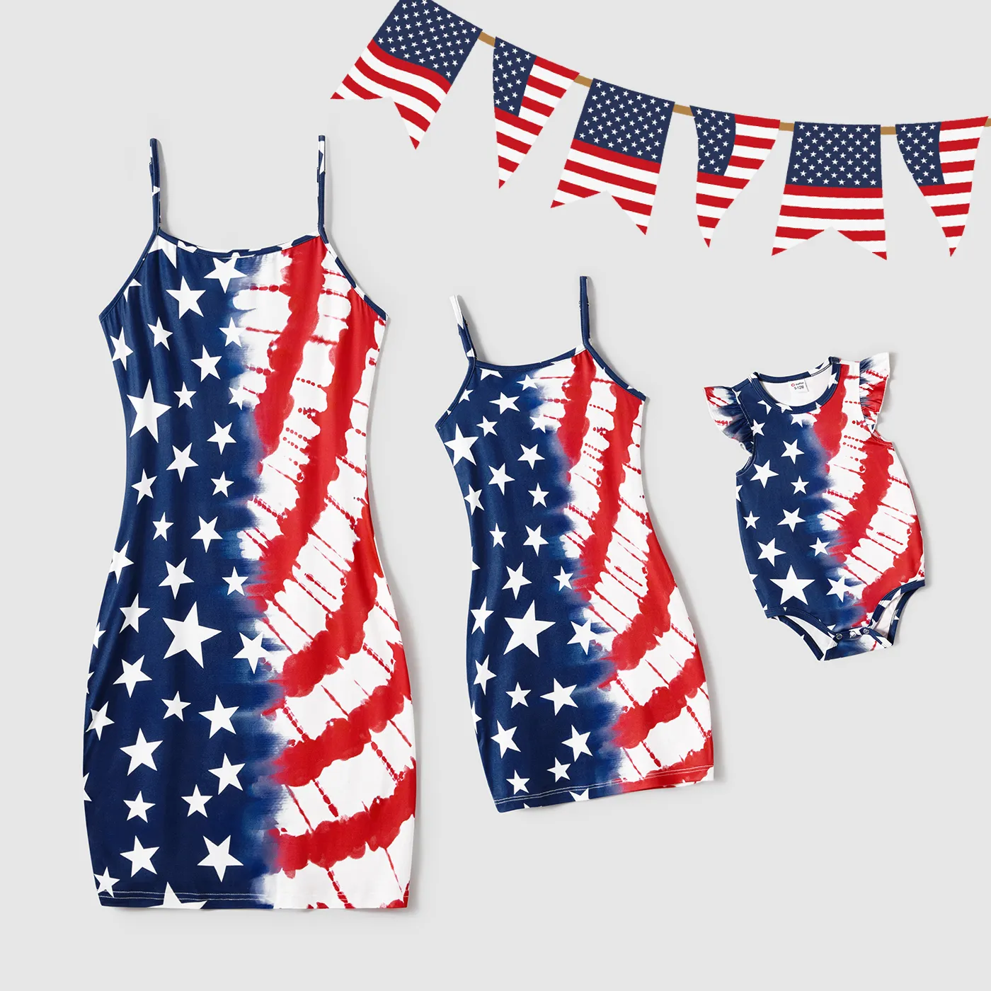 

Independence Day Mommy and Me Allover Star & Striped Print Spliced Bodycon Cami Dresses