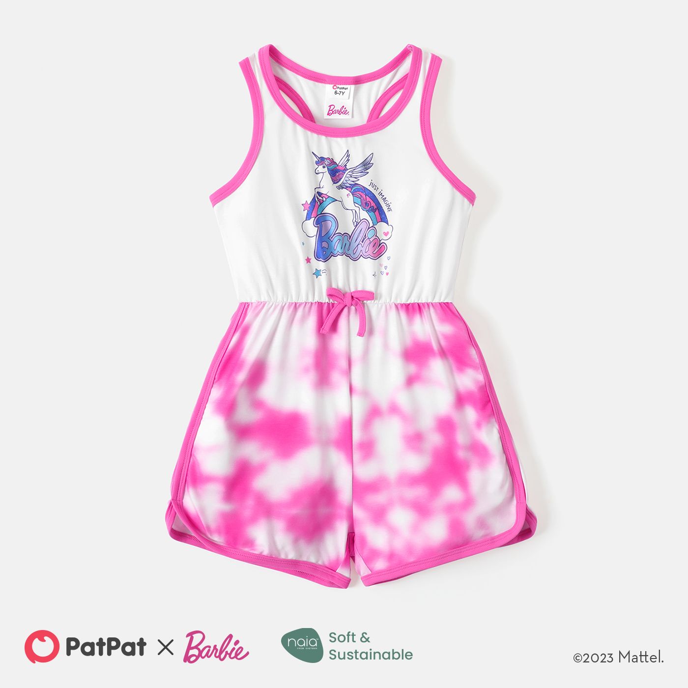 

Barbie Kid Girl Naia™ Unicorn Print Tie Dye Panel Tank Romper