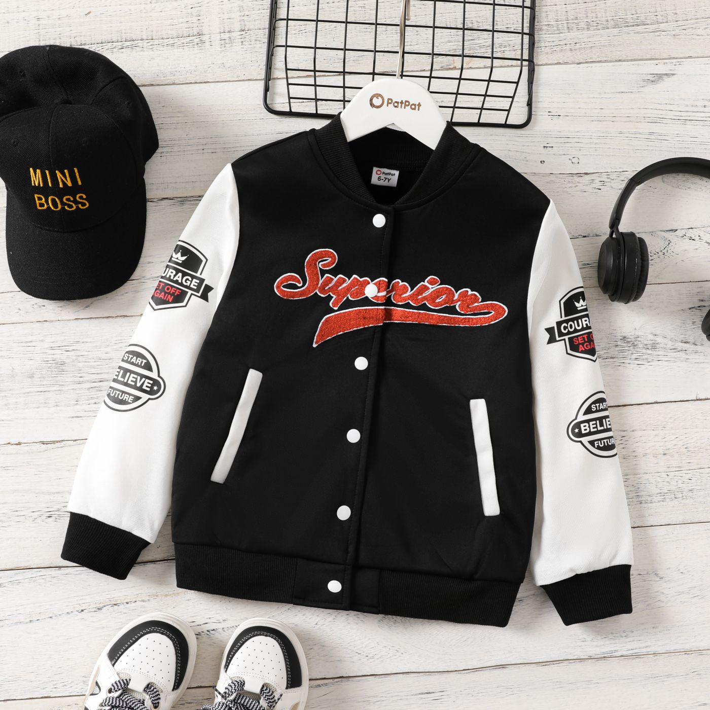 Kid Boy/Girl Buttons Front Letters Embroidery Long-sleeve Jacket