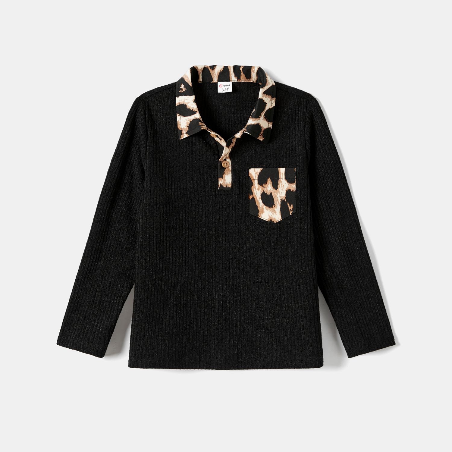 

Family Matching Long-sleeve Shirts and Rib Knit Spliced Leopard Belted Dresses Sets