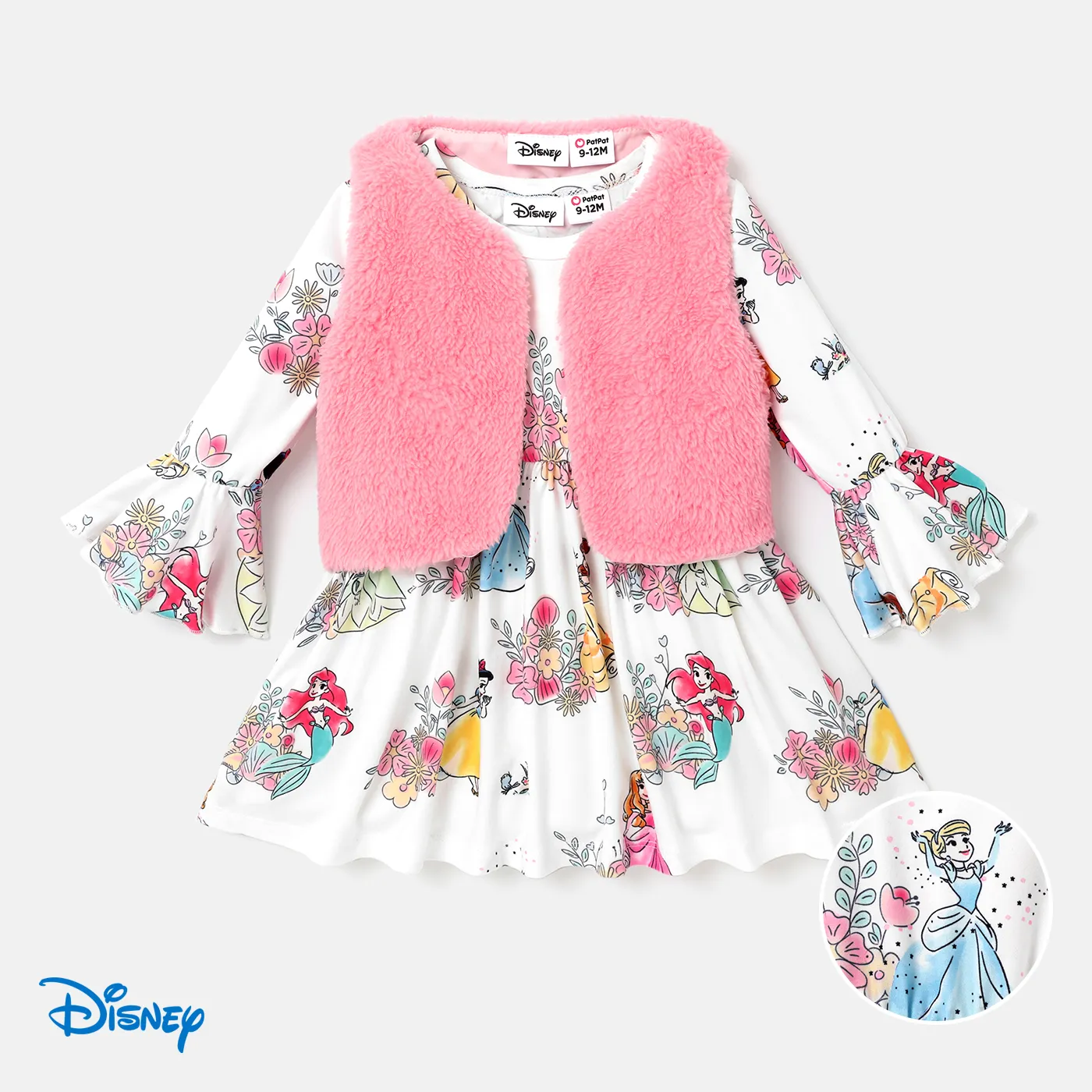 

Disney Princess Baby Girl 2pcs Allover Print Ruffle-sleeve Dress and Fuzzy Cardigan Set