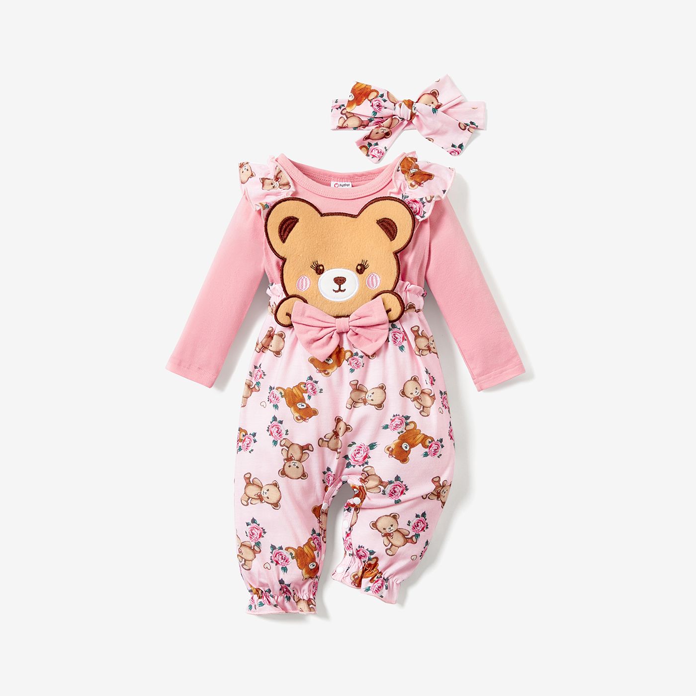 Baby Girl 100% Cotton Short-sleeve Cartoon Bear Faux-two Suspender Dress / Faux-two Ruffle Trim Long-sleeve Jumpsuit with Headband
Baby Girl 100% Cotton Short-sleeve Cartoon Bear Faux-two Suspender Dress / Faux-two Ruffle Trim Long-sleeve Jumpsuit with Headband