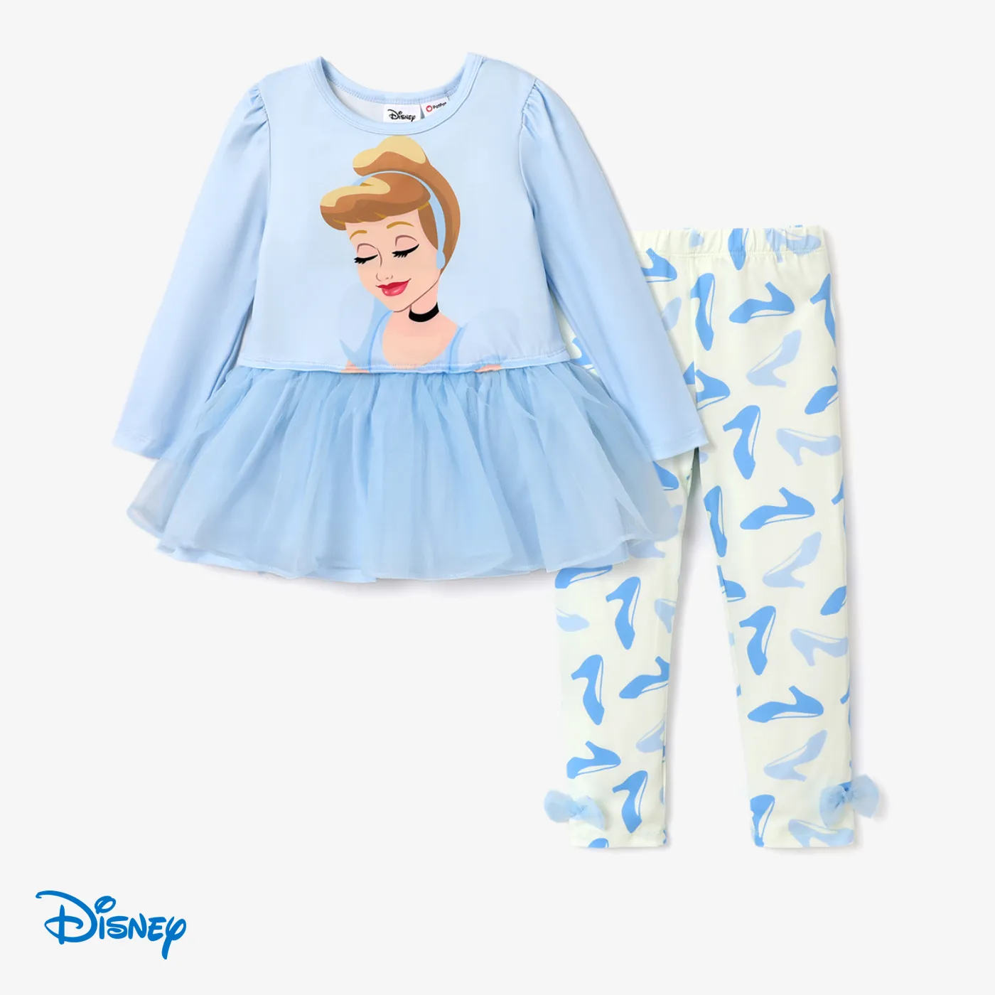 

Disney Princess Toddler Girl 2pcs Character Print Peplum Tee and Mesh Bowknot Allover Print Pants Set