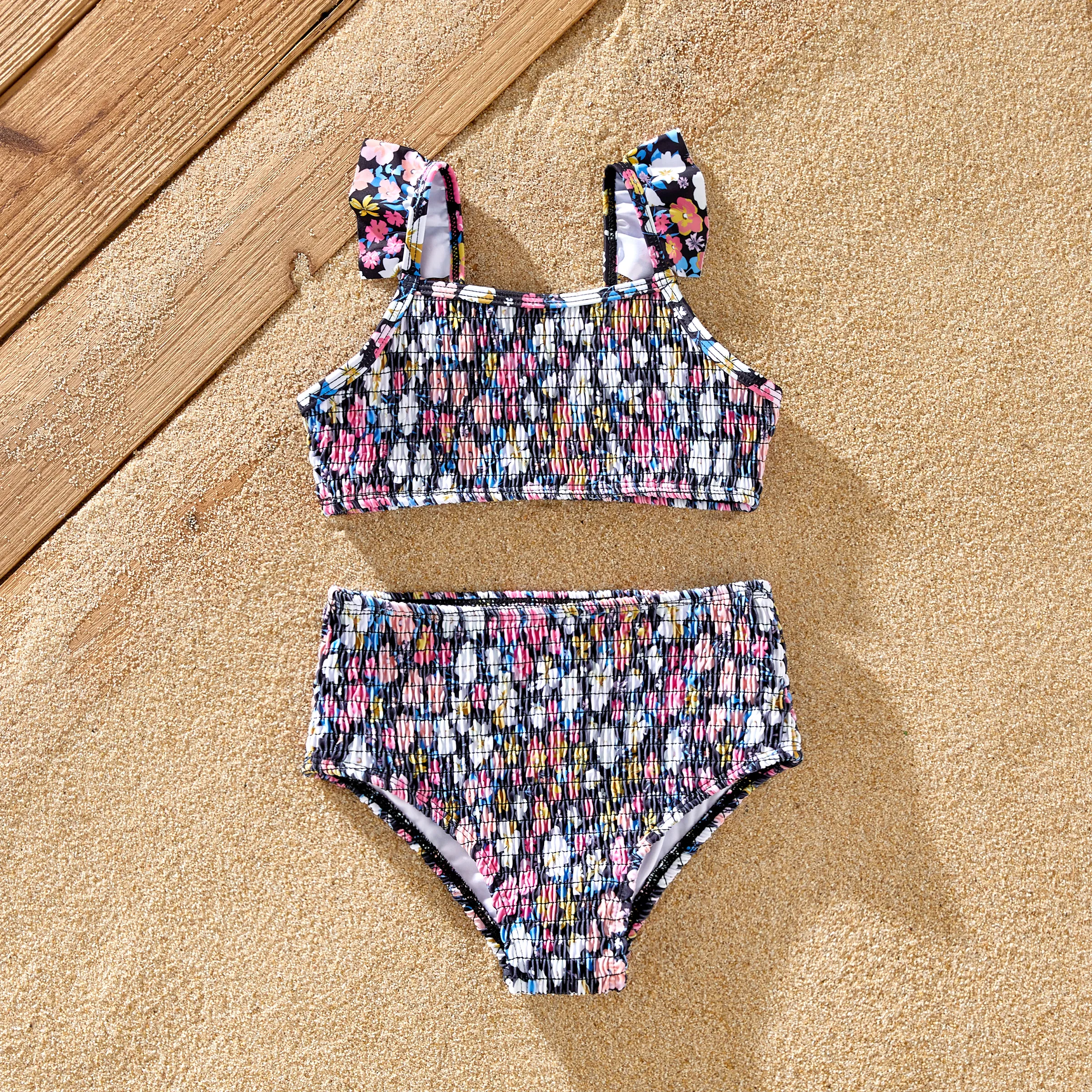 

Family Matching Colorblock Stripe Swim Trunks or Floral Two-Piece Shirred Swimsuit