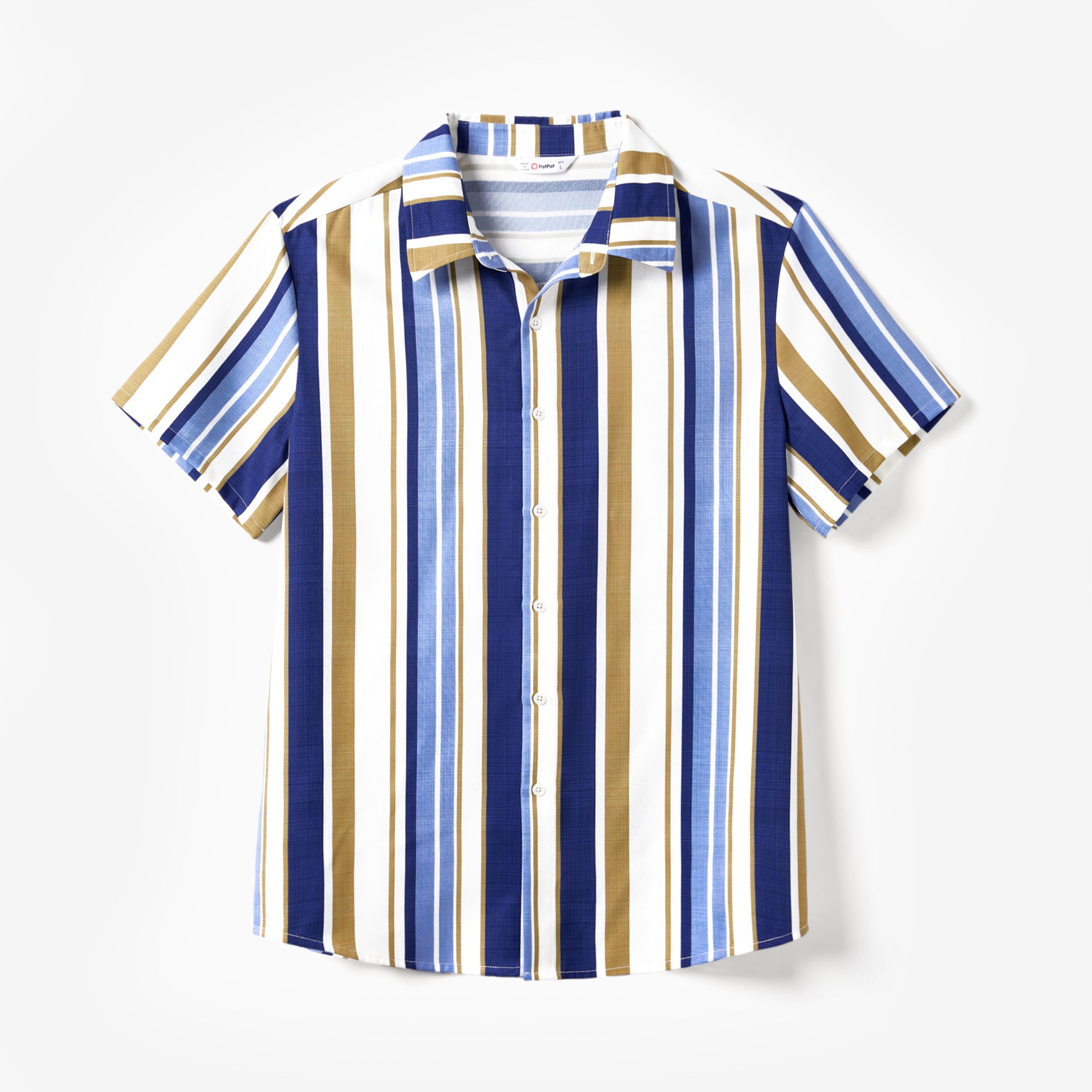 

Family Matching Vertical Stripe Shirt and Overlap Flutter Trim Bow Decor Ruffle Hem Dress Sets