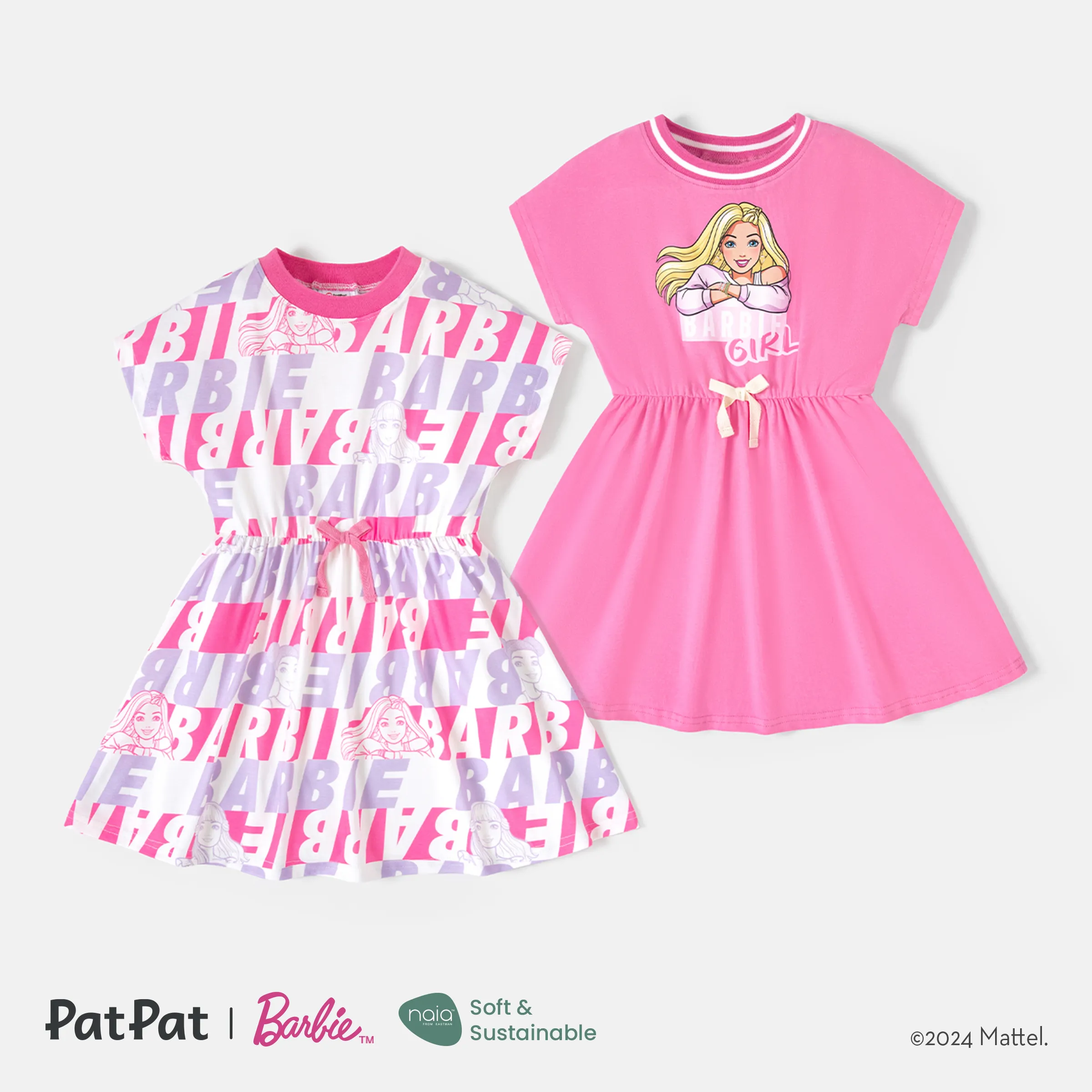 

Barbie Toddler/Kid Girl Character & Letter Print Naia™ Short-sleeve Dress