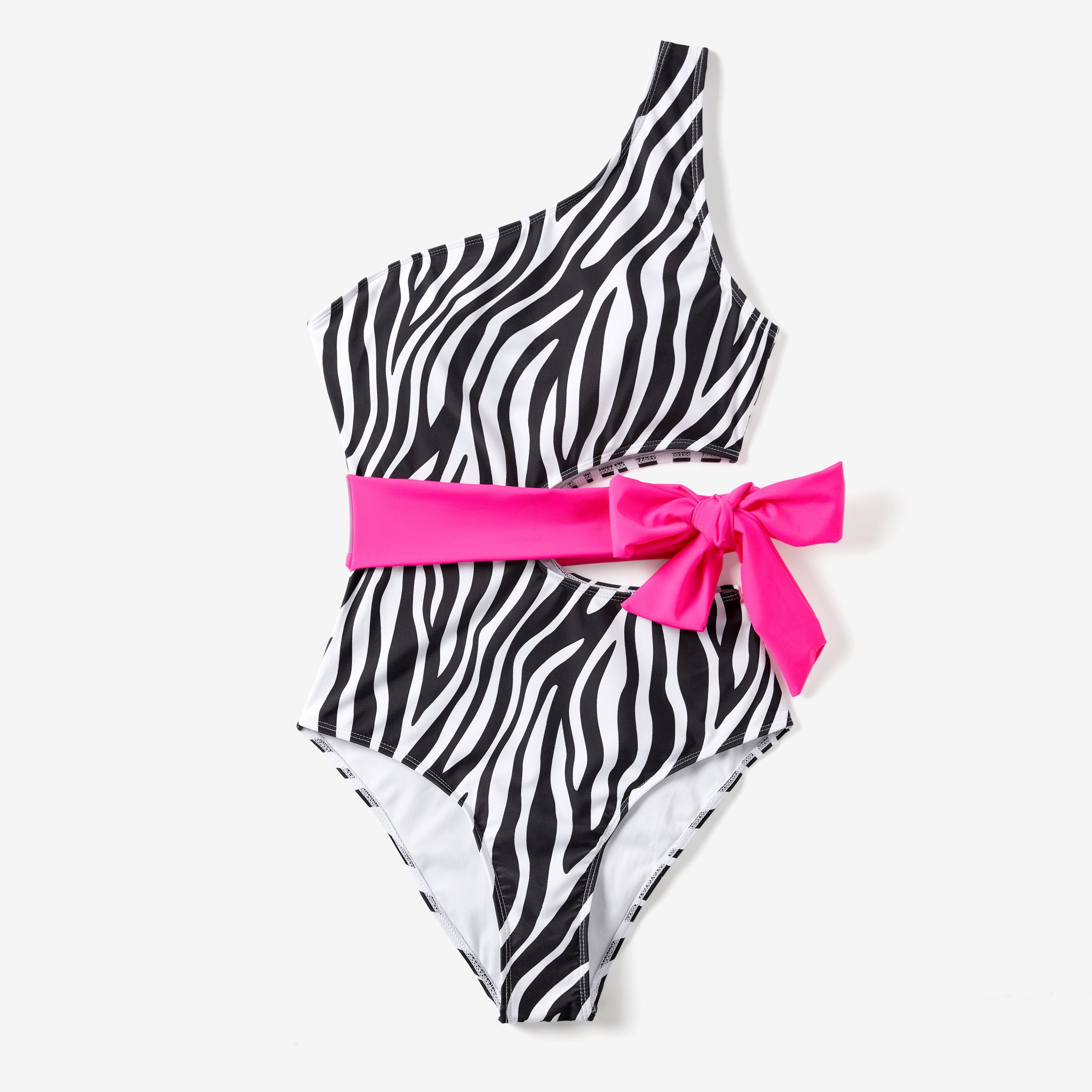 

Family Matching Zebra Stripe Drawstring Swim Trunks or One Shoulder Cut Out One-Piece Swimsuit
