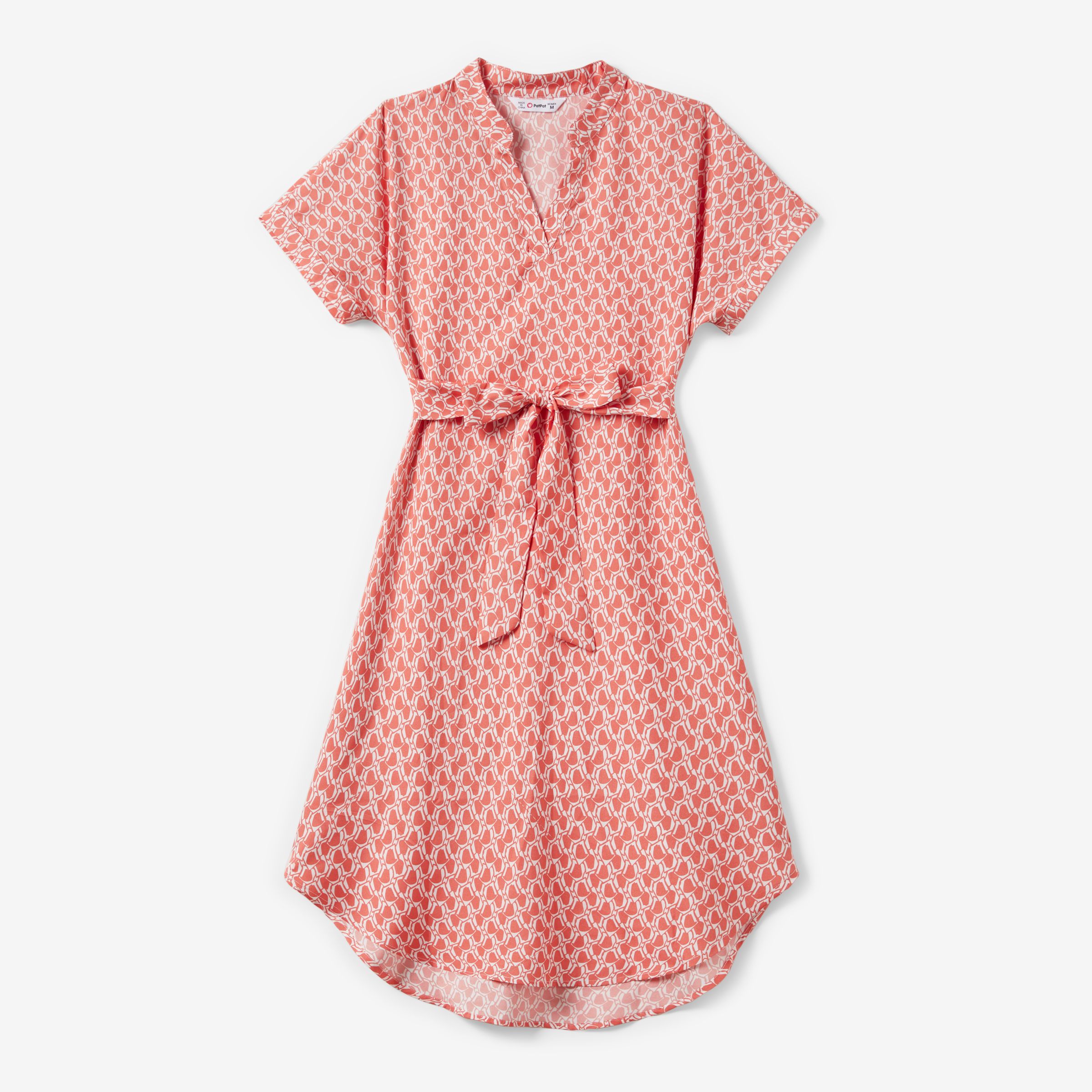 

Mommy and Me Geometric Pattern V Neck Short-Sleeve Belted Dresses