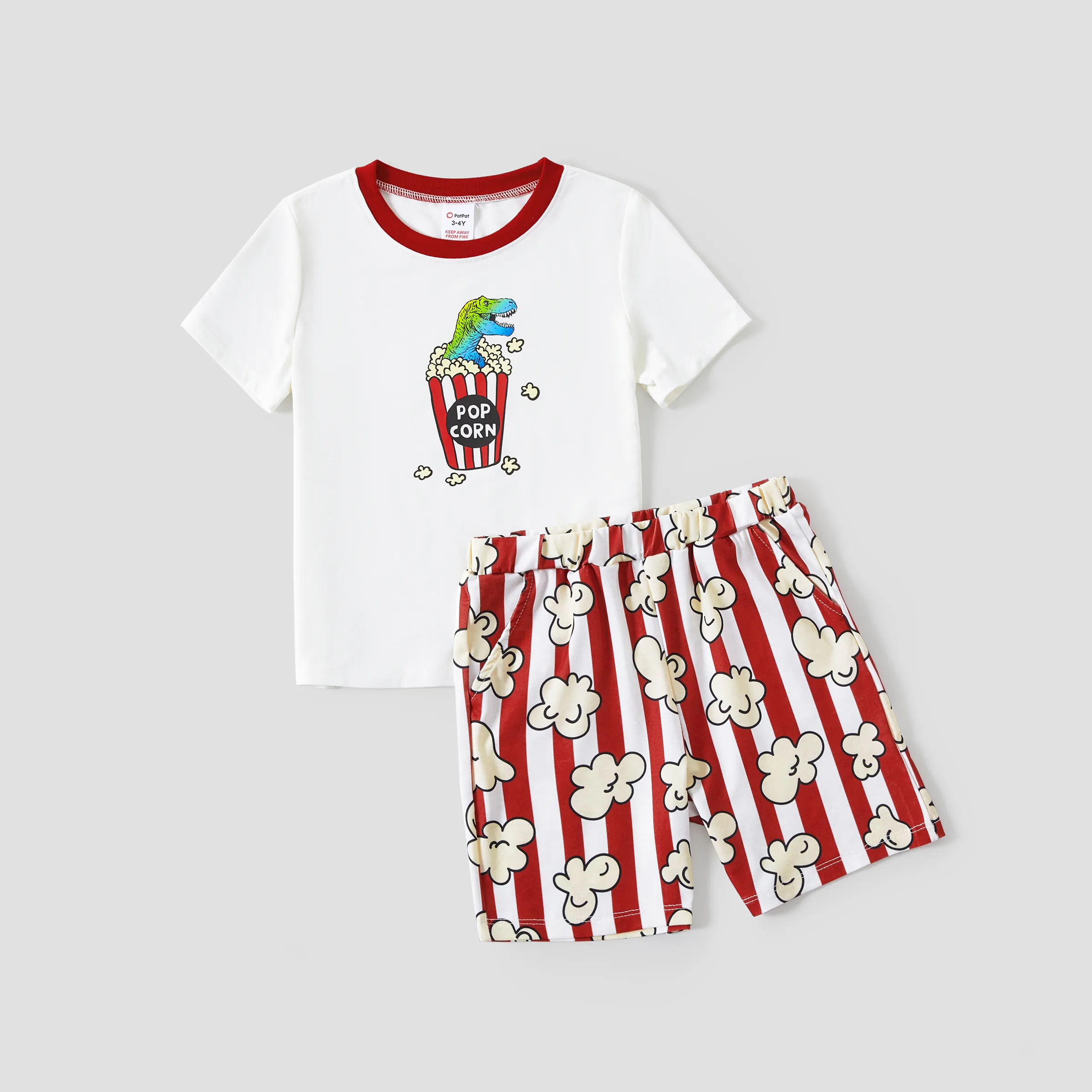 

Family Matching Dinosaur Popcorn Pattern Top and Stripe shorts Pajama Sets (Flame Resistant)