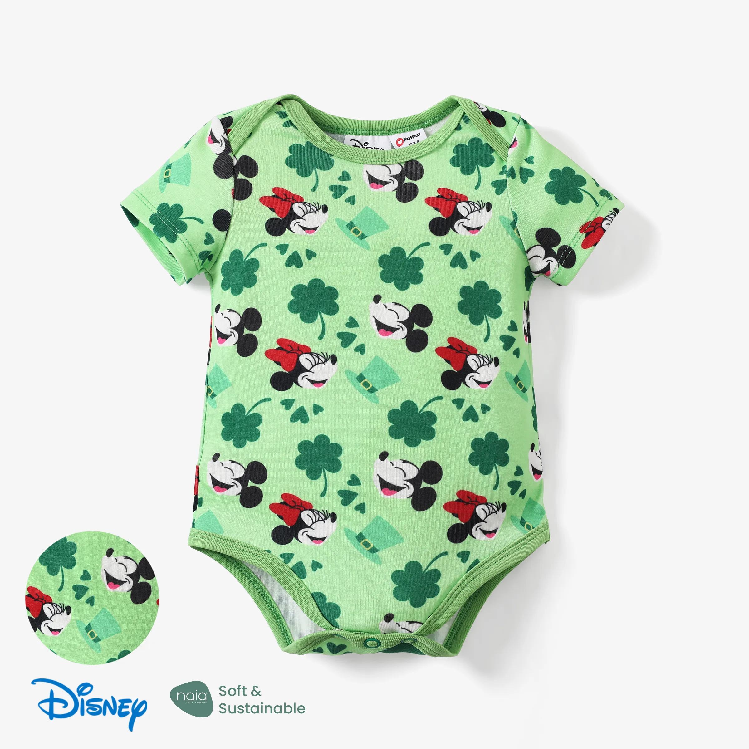 

Disney Mickey and Friends 1pc Saint Patrick's Day Baby Girl/Boy Naia™ Four-leaf clover print Romper