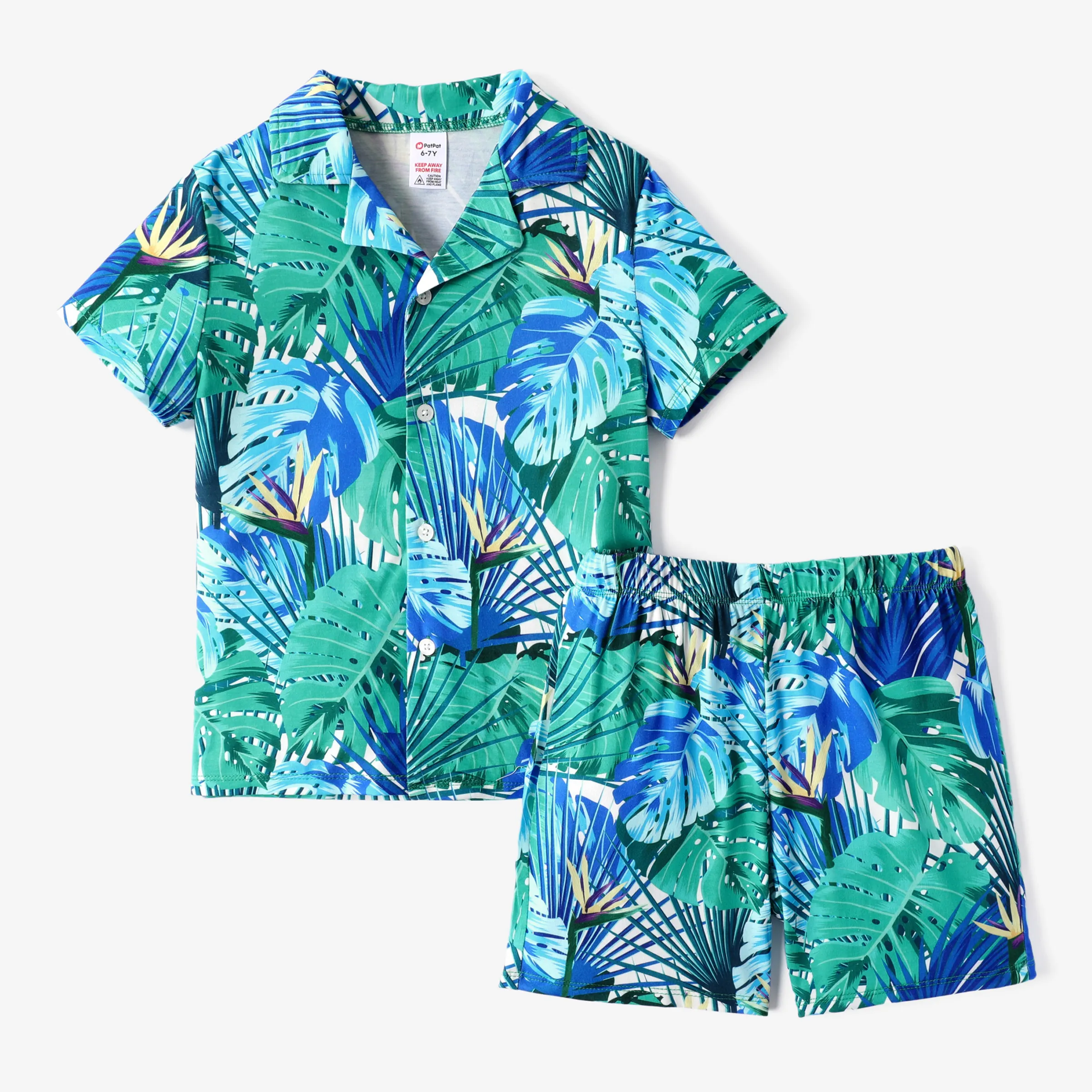 

Kid Boy 2pcs Tropical Plants Print Pajama Shirt and Shorts Set