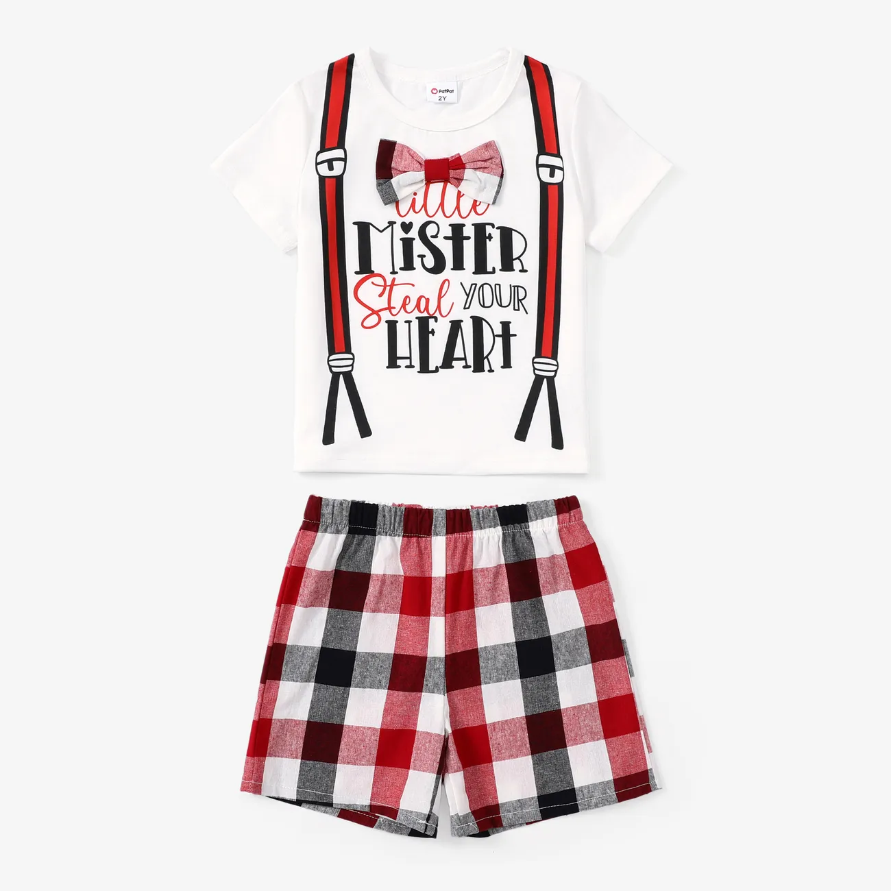 Toddler Boy Valentine's Day 2pcs Letter Print Bowknot Tee and Plaid Shorts Set
Toddler Boy Valentine's Day 2pcs Letter Print Bowknot Tee and Plaid Shorts Set
