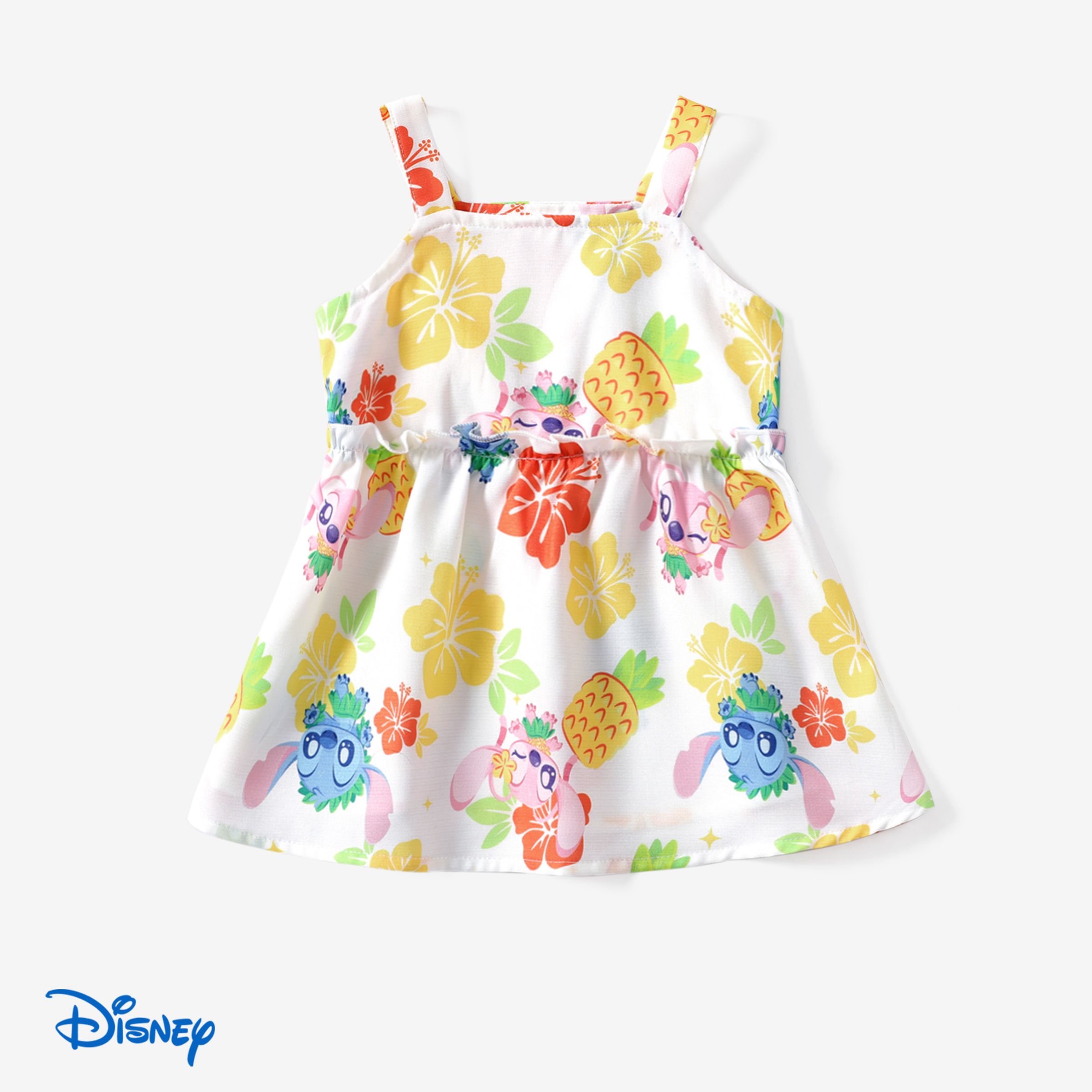 

Disney Stitch Baby Girls 1pc Tropical Flower Print Ruffle Sleeveless Dress