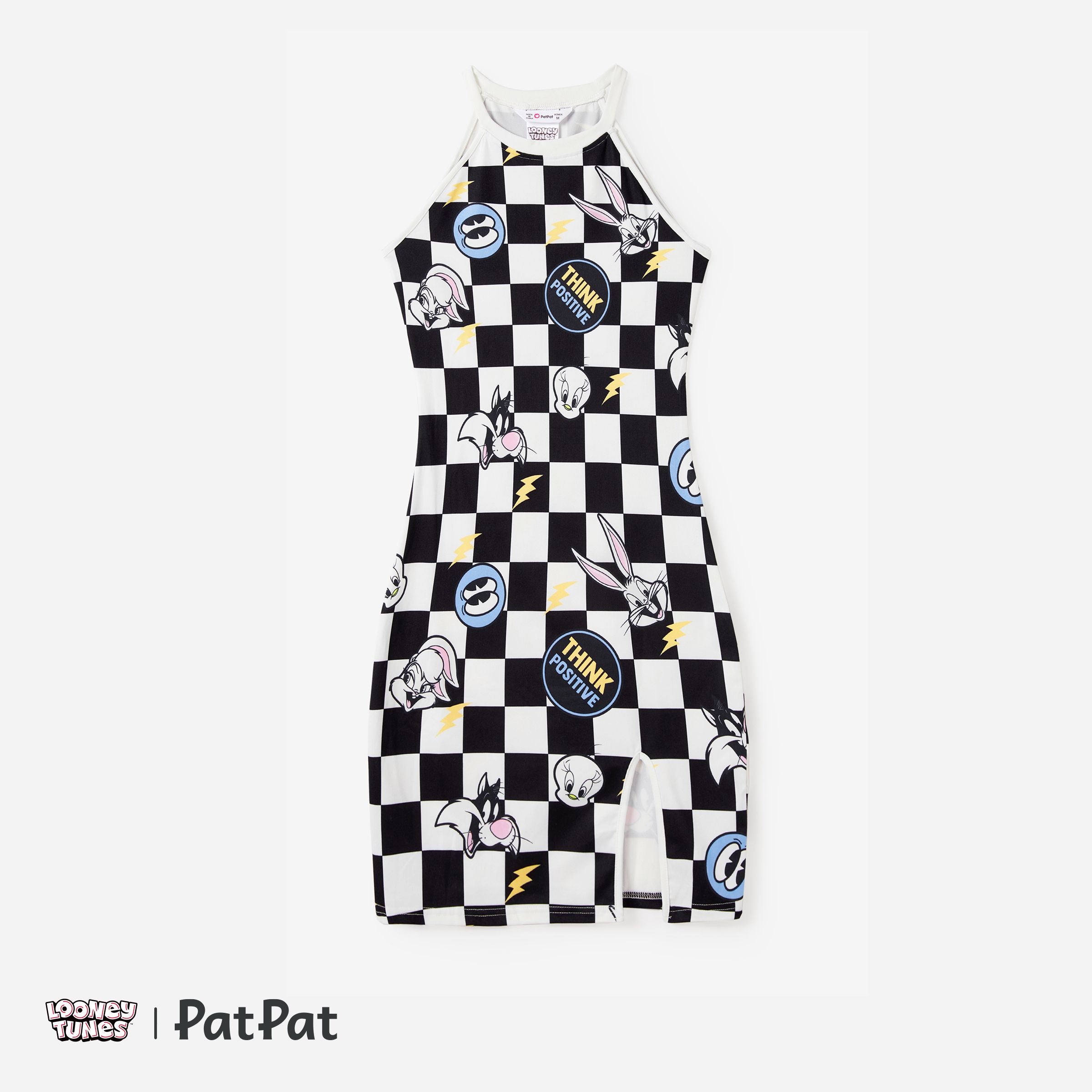 

Looney Tunes Family Matching Black and White Checkered with Character Print Tee/Sleeveless Halter Dress/Romper