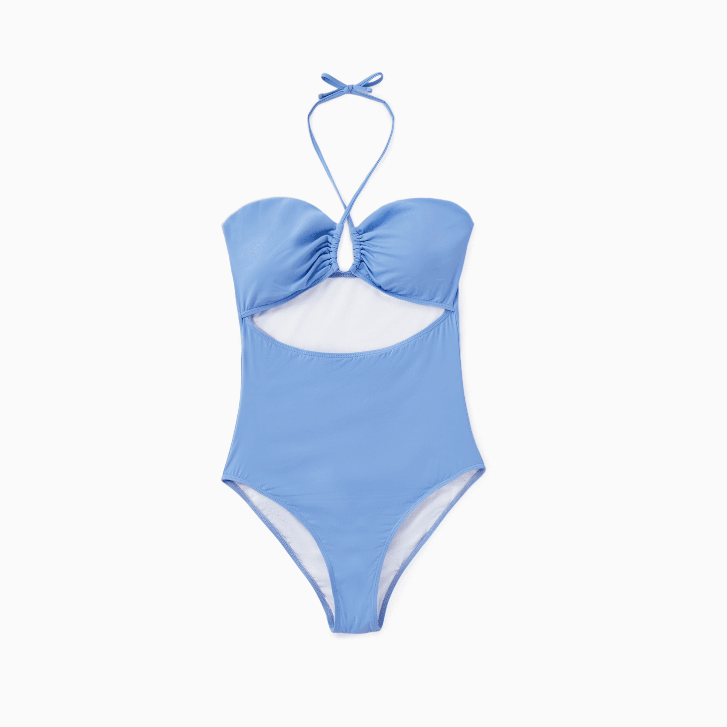 

Family Matching Swimsuits Blue Drawstring Swim Trunks or Cross Front Cut Out Halter One-Piece Swimsuit (Sun Protective)