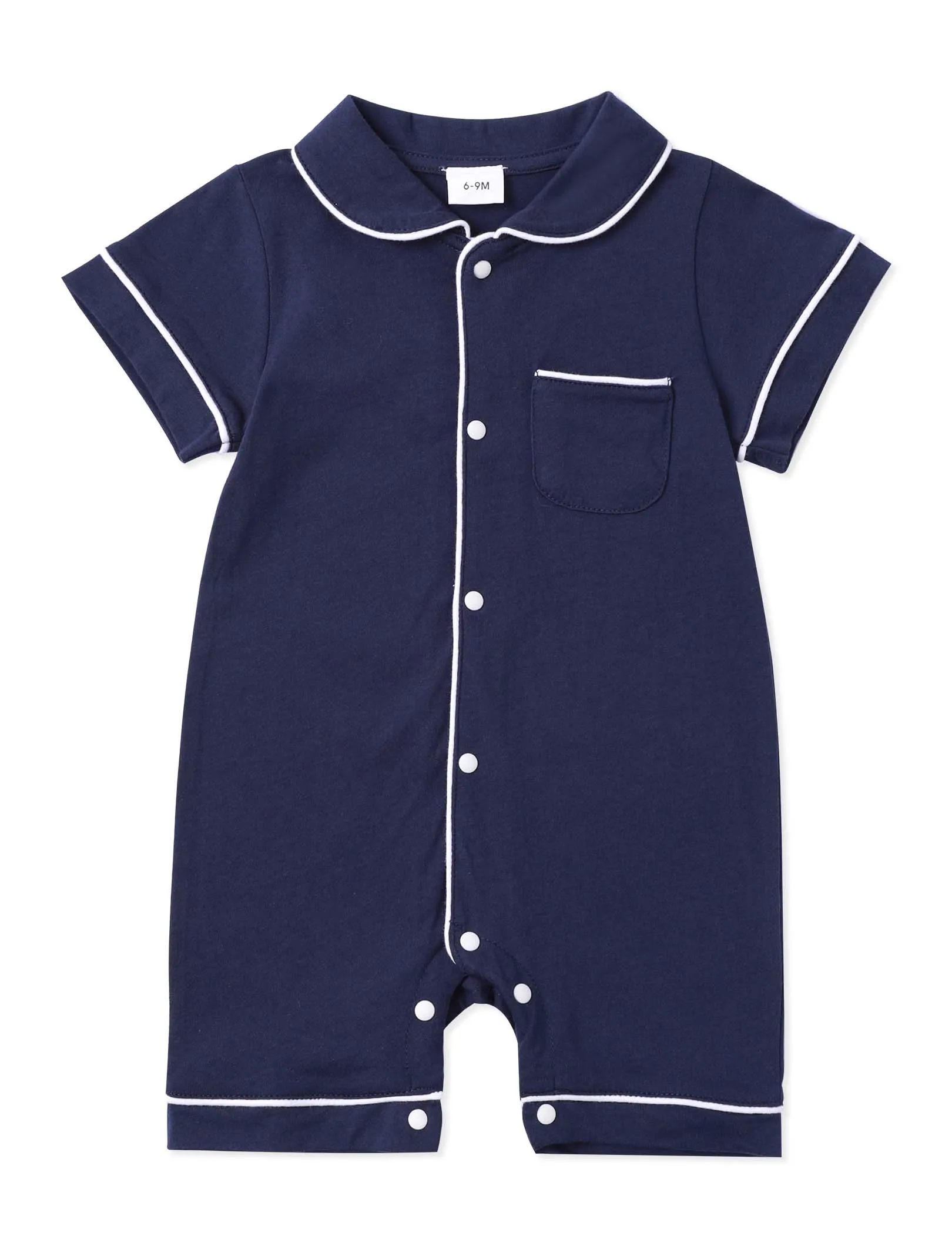 

Baby Girl/Boy Solid Cotton Color-block Short Sleeves Lapel Jumpsuit