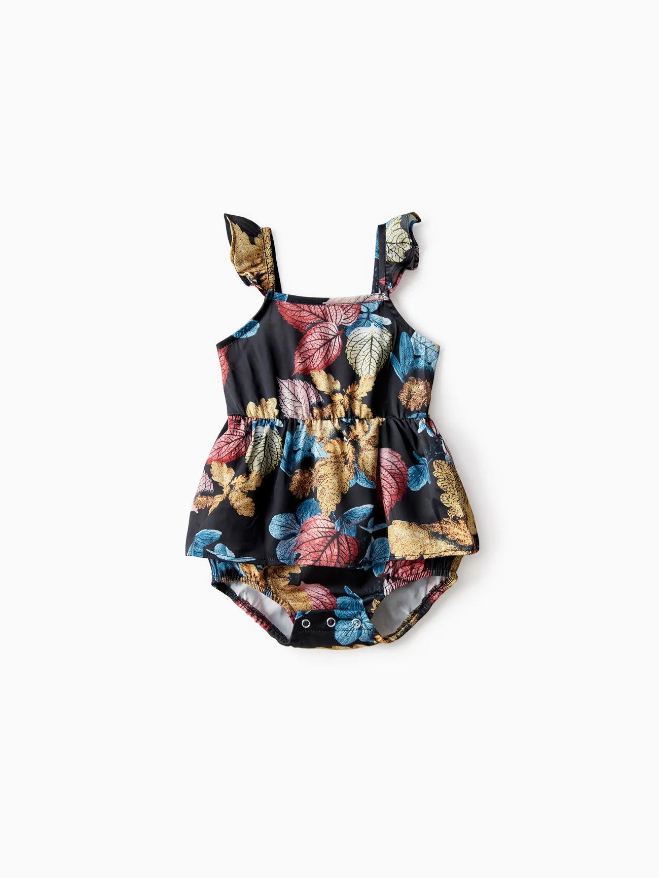 Family Matching Sets Black Tee or Colorful Leaf Pattern Floral Wrap Bottom Ruffle Hem High-Low Dress with Hidden Snap
Family Matching Sets Black Tee or Colorful Leaf Pattern Floral Wrap Bottom Ruffle Hem High-Low Dress with Hidden Snap