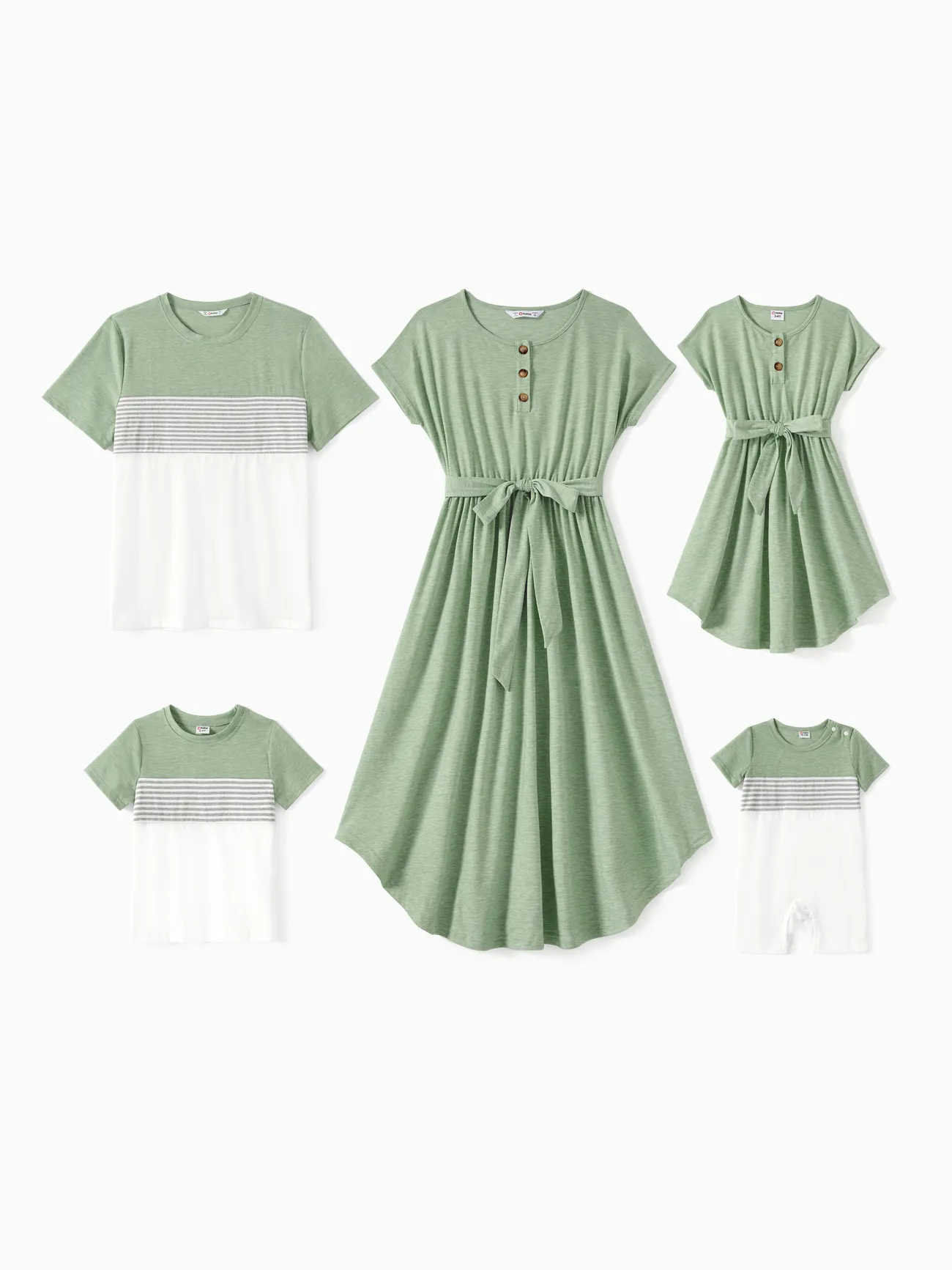 Family Matching Colorblock Stripe Tee and Green Button A-Line Dress Sets
Family Matching Colorblock Stripe Tee and Green Button A-Line Dress Sets
