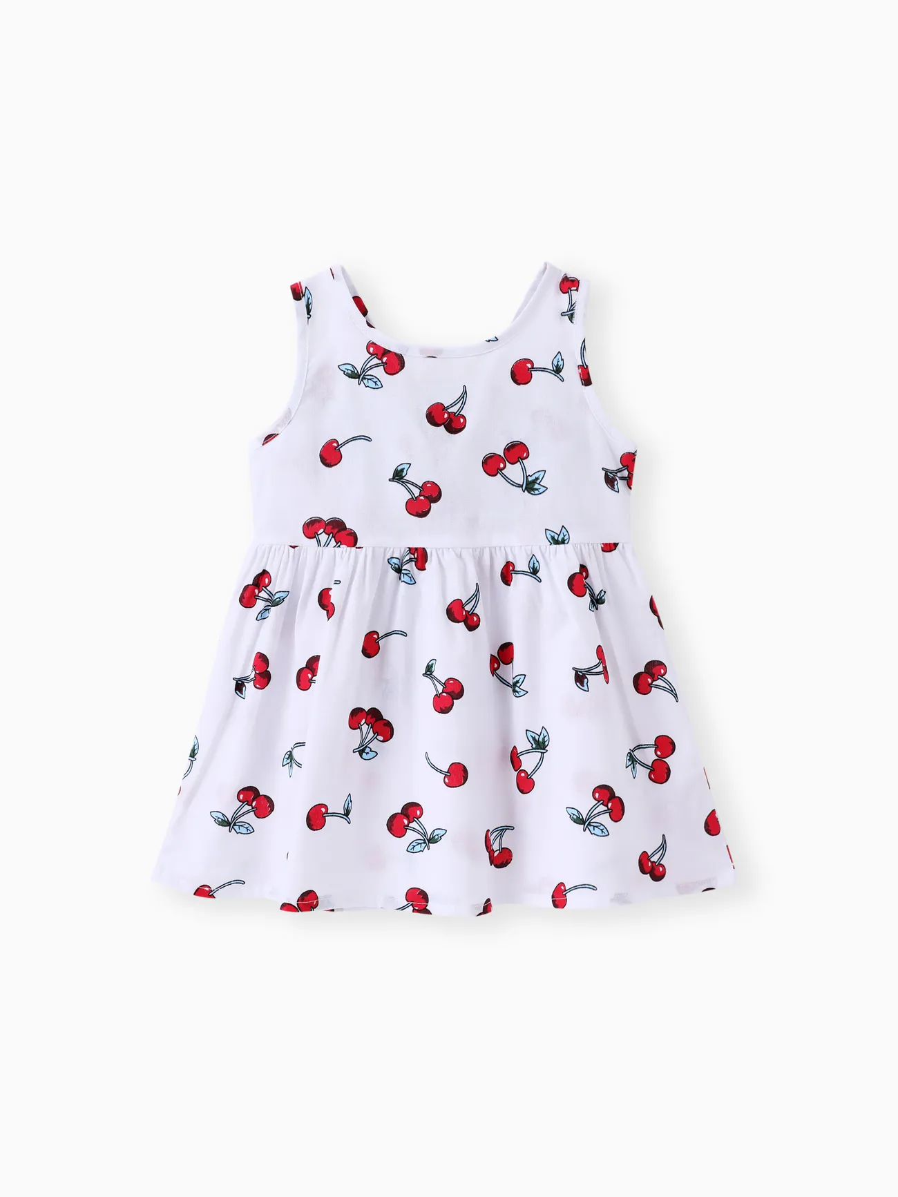 100% Cotton Cherry Print Backless Sleeveless Baby Dress