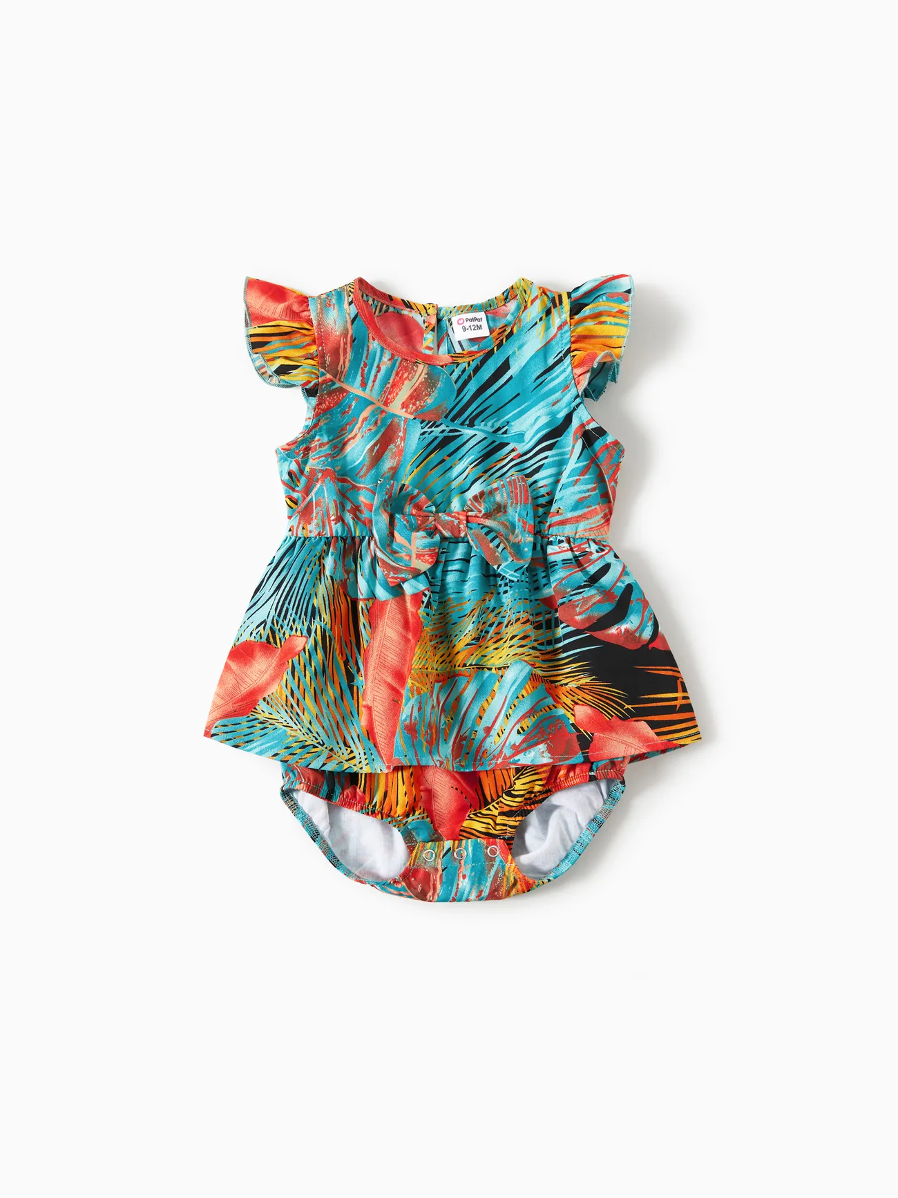 Mommy and Me Off Shoulder/Spaghetti Strap Tropical plant Pattern Floral Rompers