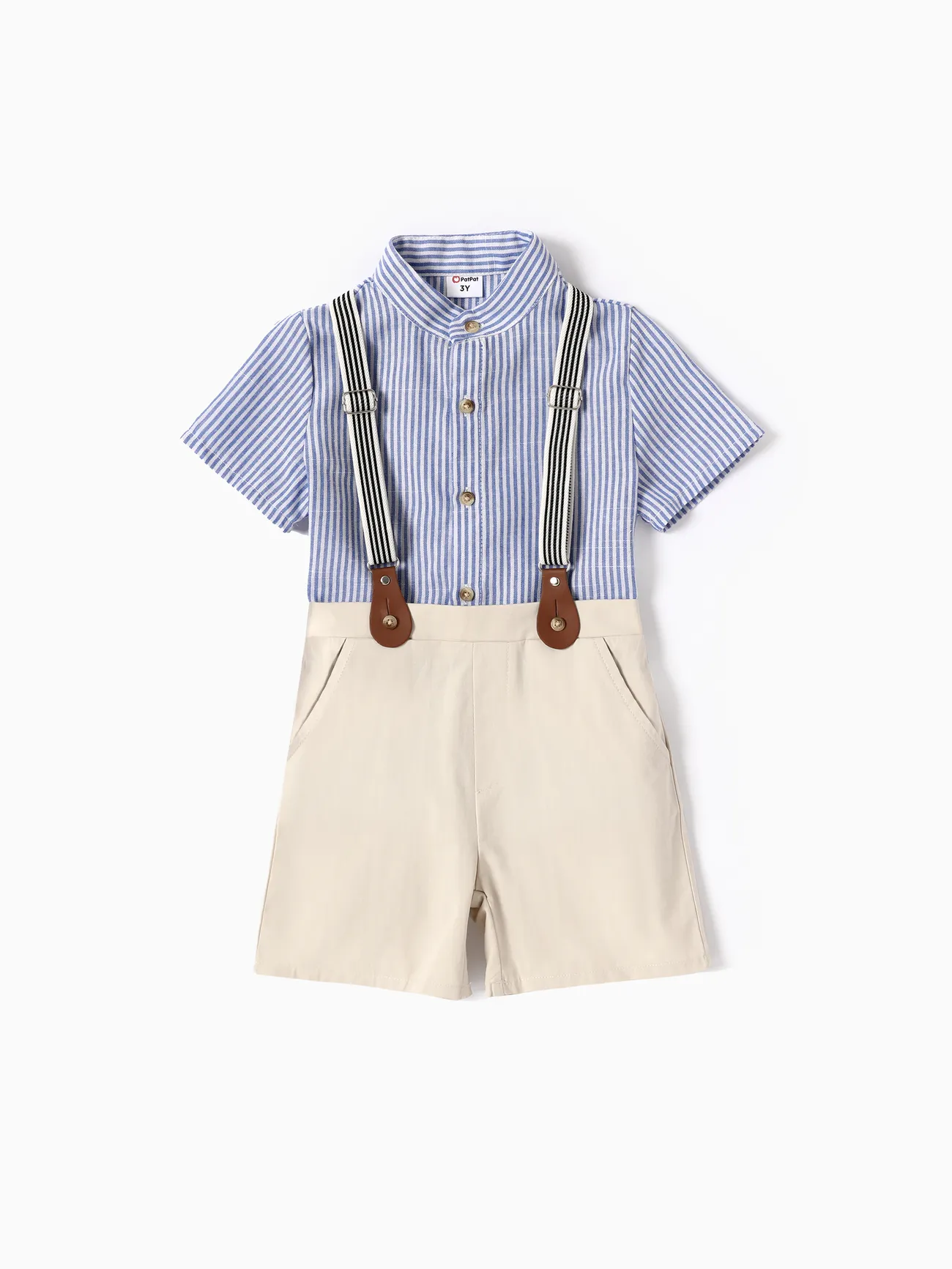 Toddler Boy 2pcs Solid/Striped Shirt and Overalls Set
Toddler Boy 2pcs Solid/Striped Shirt and Overalls Set