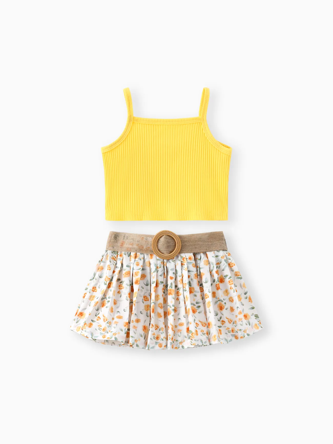 3pcs Toddler Girl Sweet Ribbed Crop Camisole and Floral Print Pleated Skirt & Belt Set
3pcs Toddler Girl Sweet Ribbed Crop Camisole and Floral Print Pleated Skirt & Belt Set