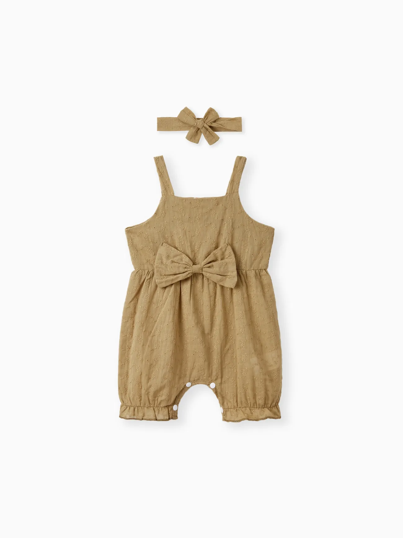 100% Cotton 2pcs Baby Girl Solid Floral Embroidered Sleeveless Spaghetti Strap Bowknot Jumpsuit with Headband Set
100% Cotton 2pcs Baby Girl Solid Floral Embroidered Sleeveless Spaghetti Strap Bowknot Jumpsuit with Headband Set