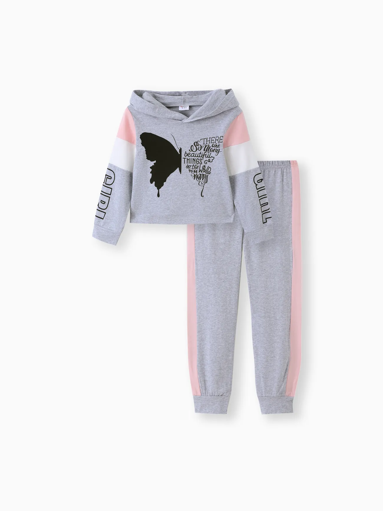 2-piece Kid Girl Butterfly Print Letter Hooded Sweatshirt and Pants Set
2-piece Kid Girl Butterfly Print Letter Hooded Sweatshirt and Pants Set