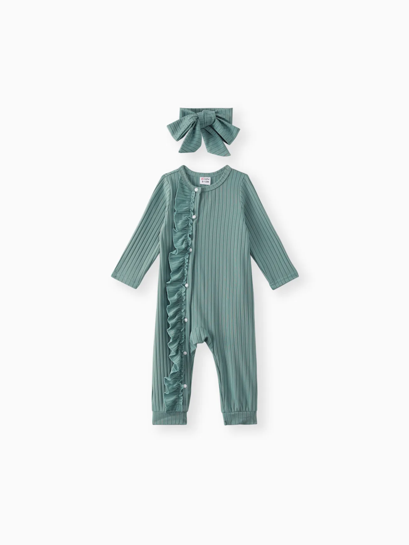 2pcs Baby Girl Ribbed Green/White Rabbit Print Long-sleeve Ruffle Jumpsuit Set
2pcs Baby Girl Ribbed Green/White Rabbit Print Long-sleeve Ruffle Jumpsuit Set