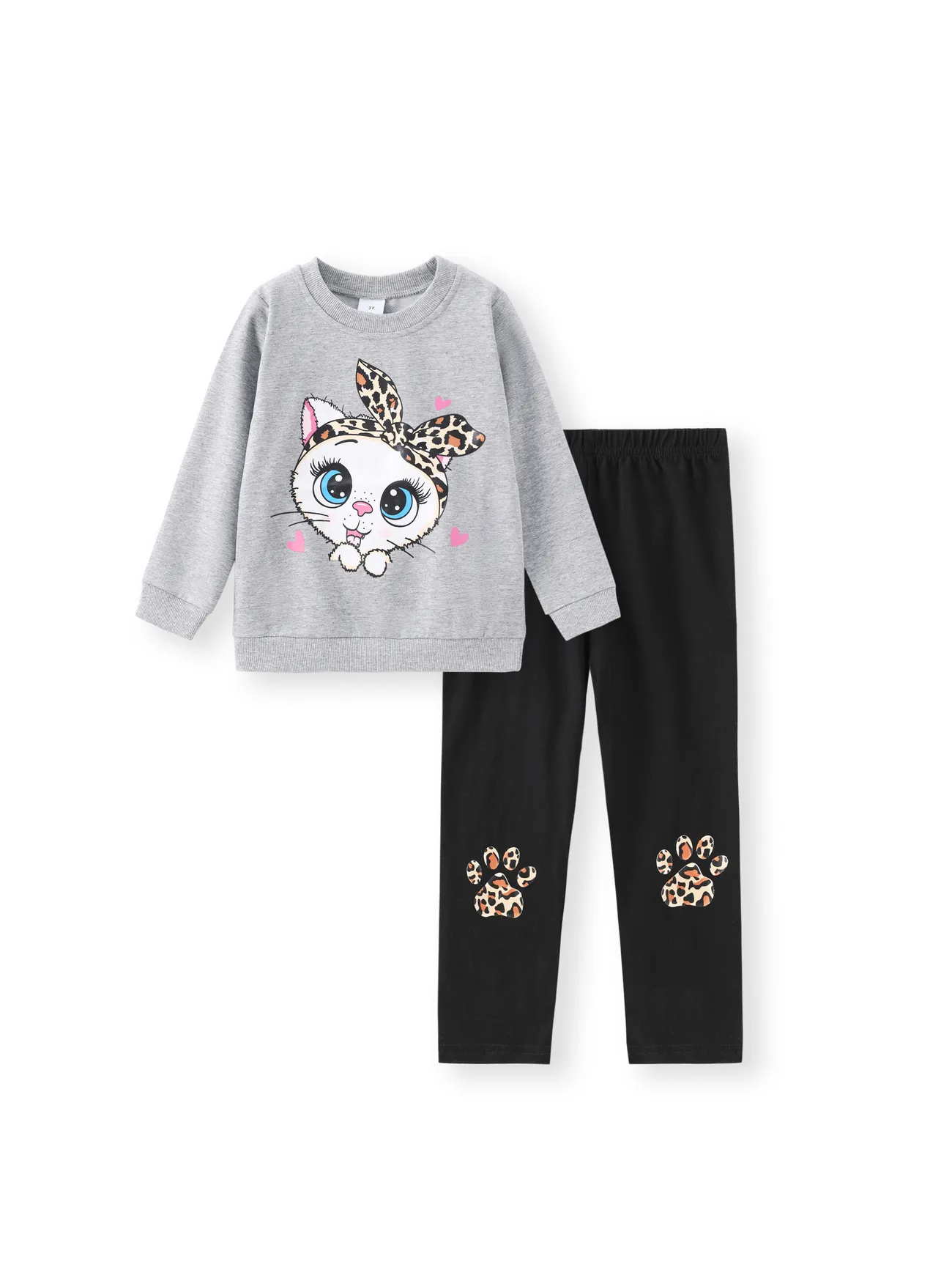 2-piece Toddler Girl Cat Print Pullover Sweatshirt and Leopard Print Pants Set
2-piece Toddler Girl Cat Print Pullover Sweatshirt and Leopard Print Pants Set