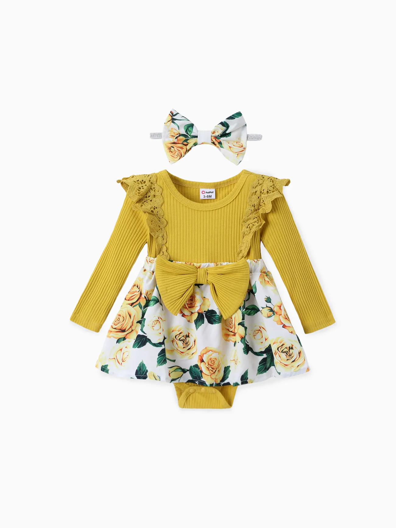 Baby Girl Floral Print Ruffled Romper with Headband 
Baby Girl Floral Print Ruffled Romper with Headband