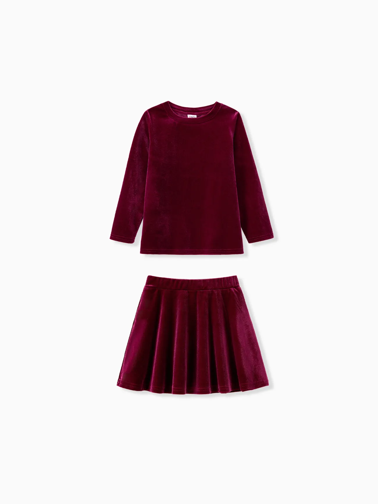 Mommy and Me Red Velvet Long Sleeves Crop Top Pleated Skirt Co-ord Set