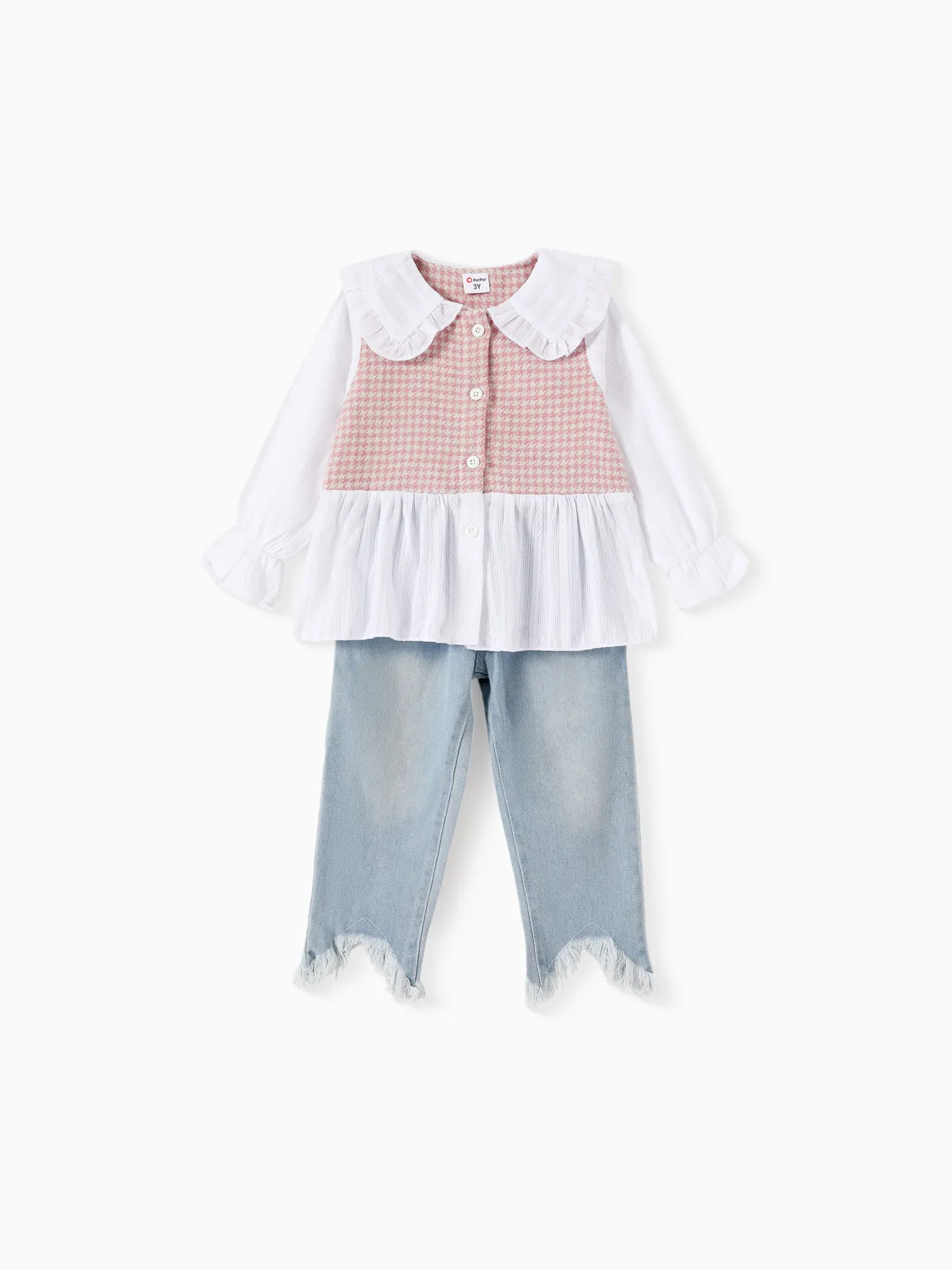 2-piece Toddler Girl Doll Collar Tweed Splice Long-sleeve Top and Ripped Hem Denim Jeans Set
2-piece Toddler Girl Doll Collar Tweed Splice Long-sleeve Top and Ripped Hem Denim Jeans Set