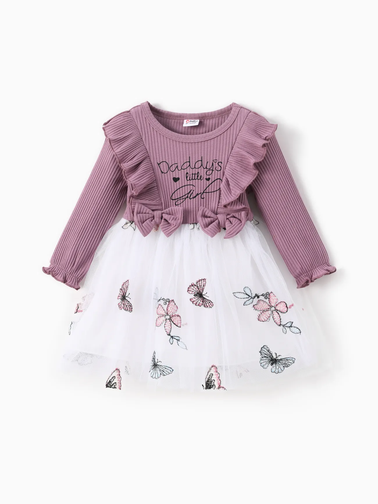 2pcs Baby Girl 95% Cotton Long-sleeve Rib Knit Ruffle Trim Bowknot Spliced Butterfly Embroidered Mesh Dress with Headband Set
2pcs Baby Girl 95% Cotton Long-sleeve Rib Knit Ruffle Trim Bowknot Spliced Butterfly Embroidered Mesh Dress with Headband Set