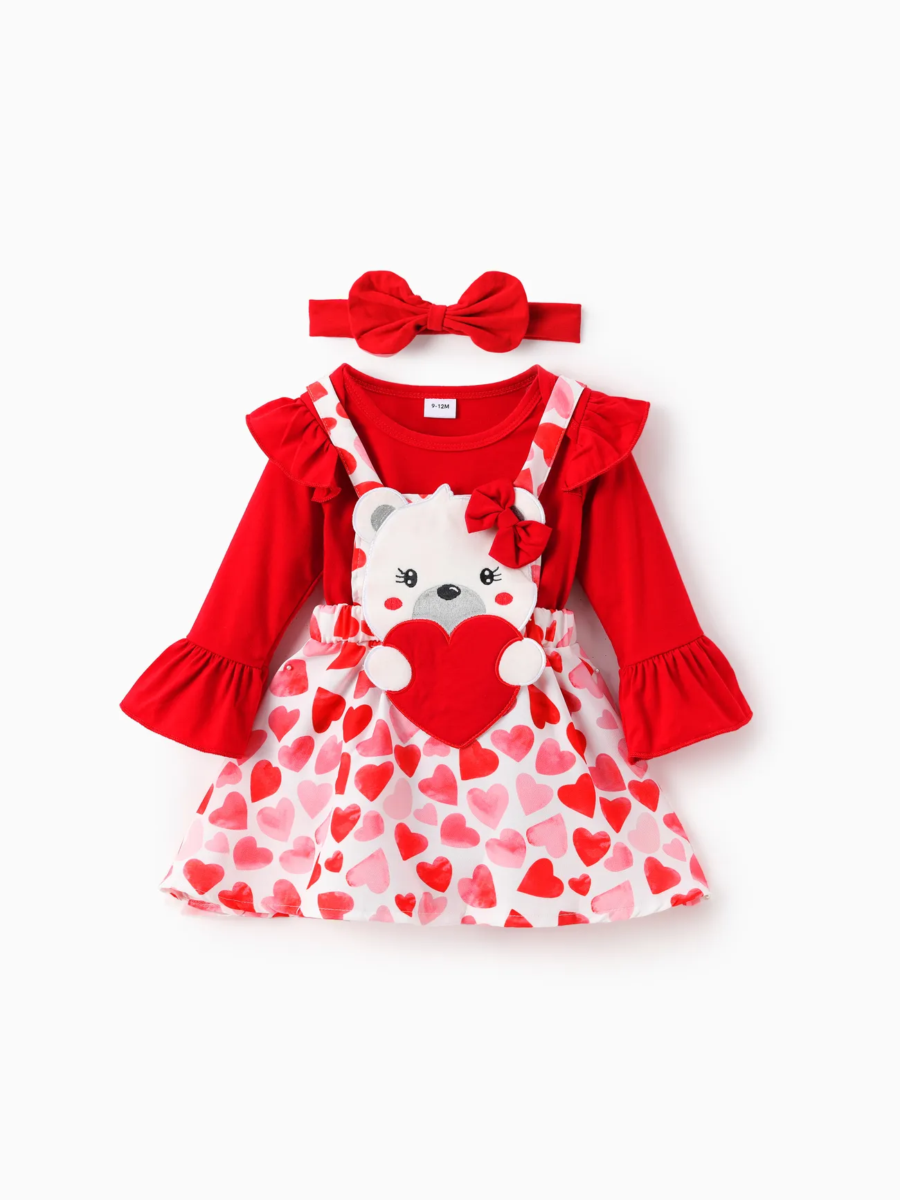 Valentine's Day Baby Girl 2pcs Bear Style Ruffled Romper and Embroidered Overalls Dress Set 
Valentine's Day Baby Girl 2pcs Bear Style Ruffled Romper and Embroidered Overalls Dress Set